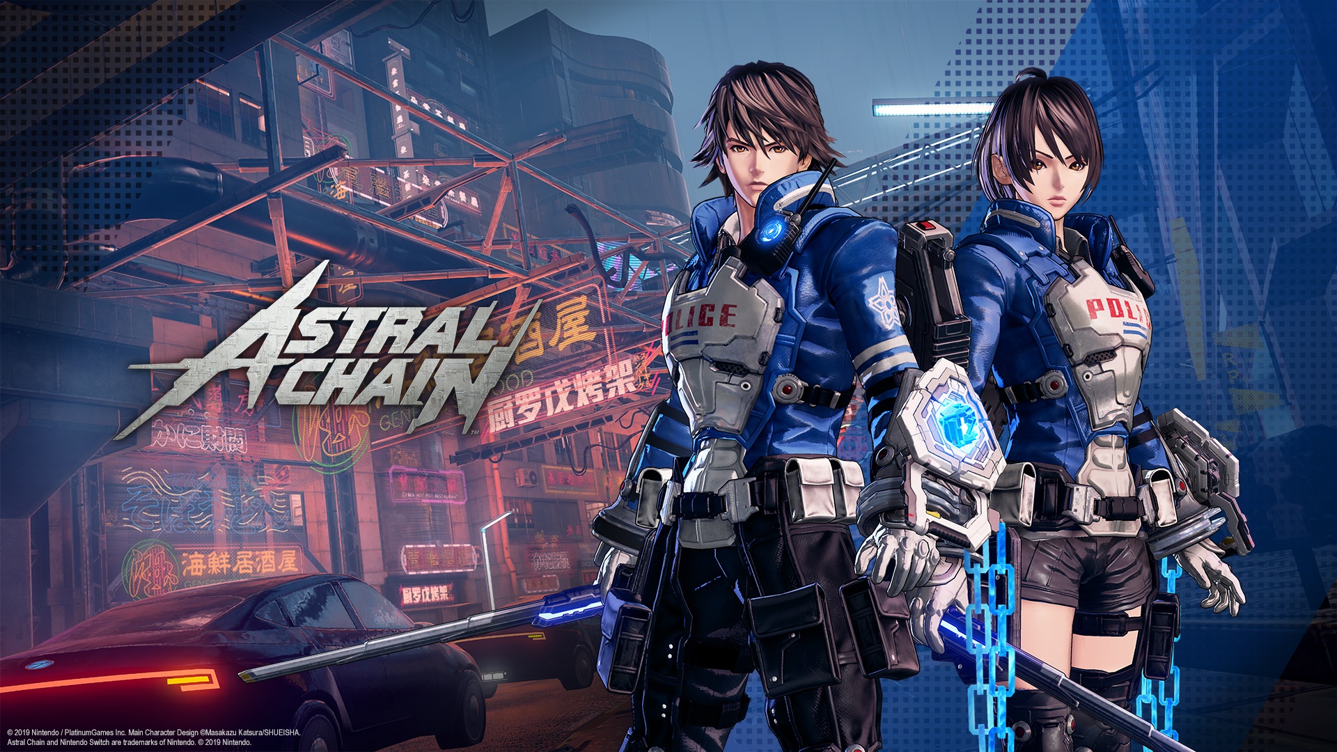 Astral Chain game art with police officers HD Wallpaper