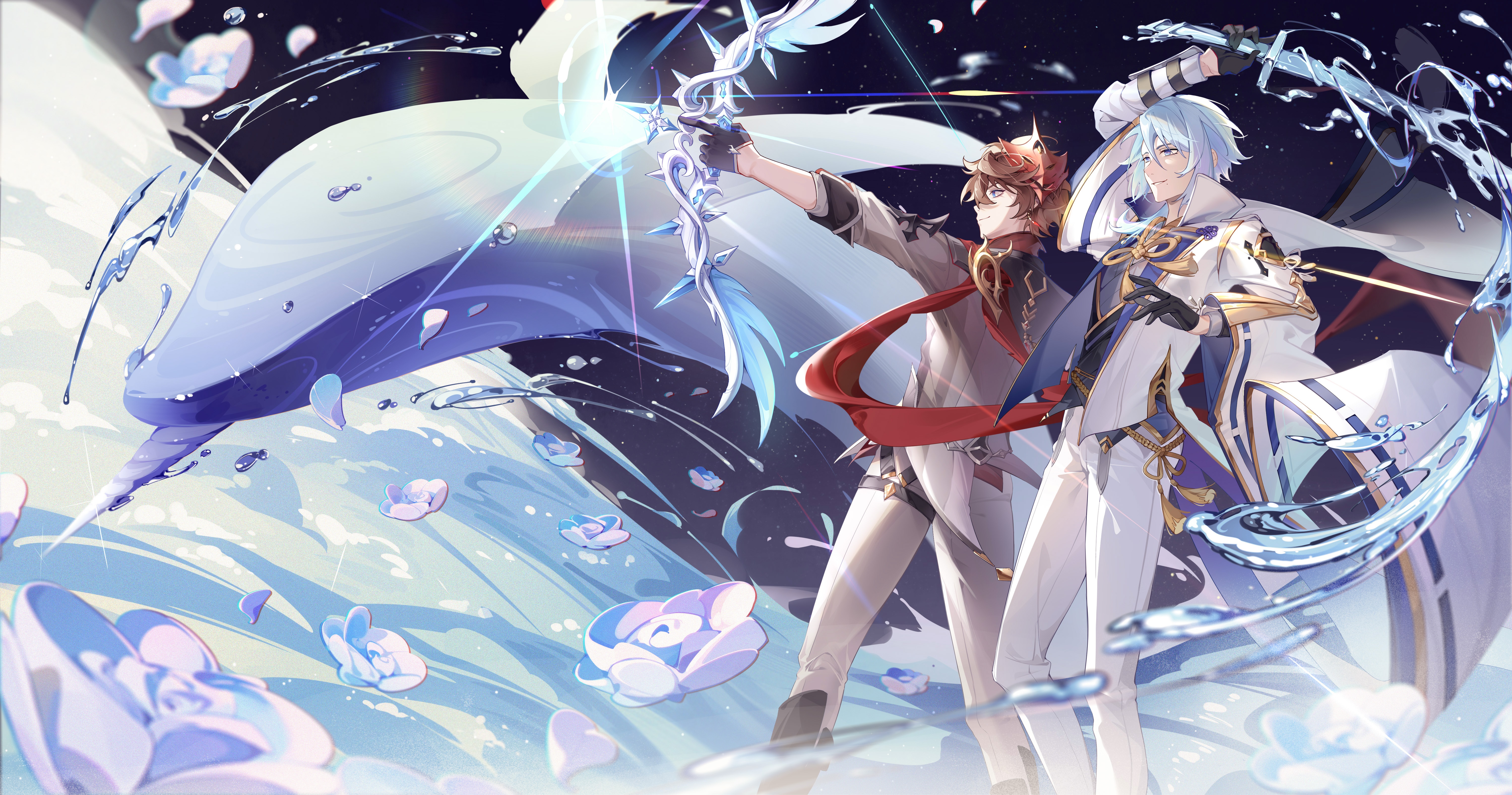 Tartaglia and Kamisato Ayato from Genshin Impact HD Wallpaper