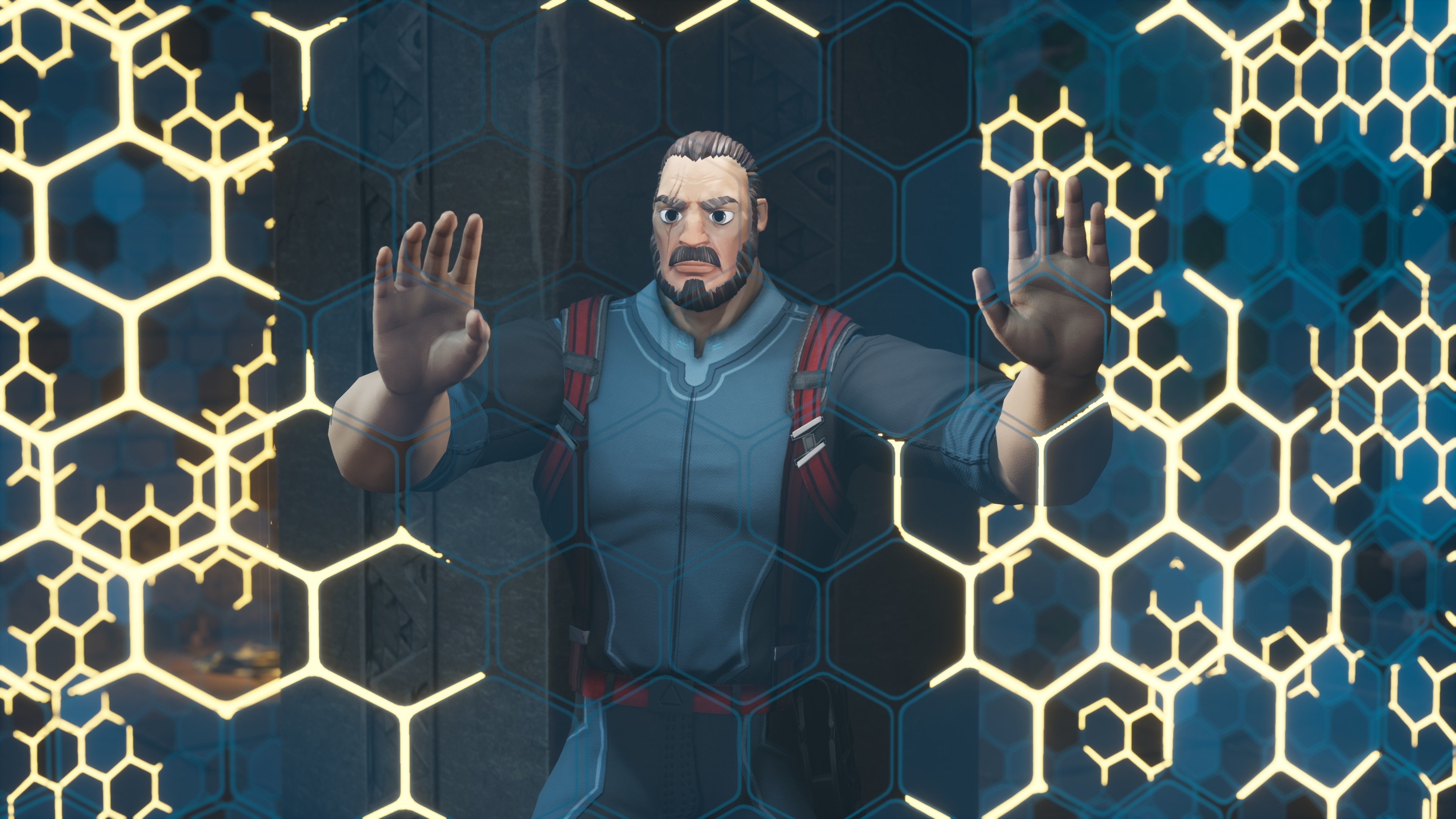 Man behind a hexagonal energy barrier HD Wallpaper
