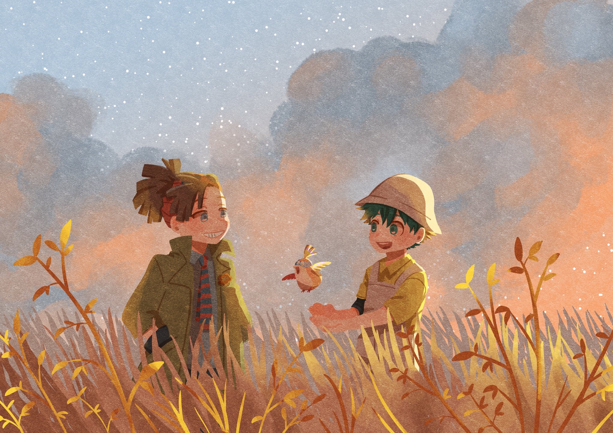 Izuku Midoriya and Pino from My Hero Academia in a field HD Wallpaper