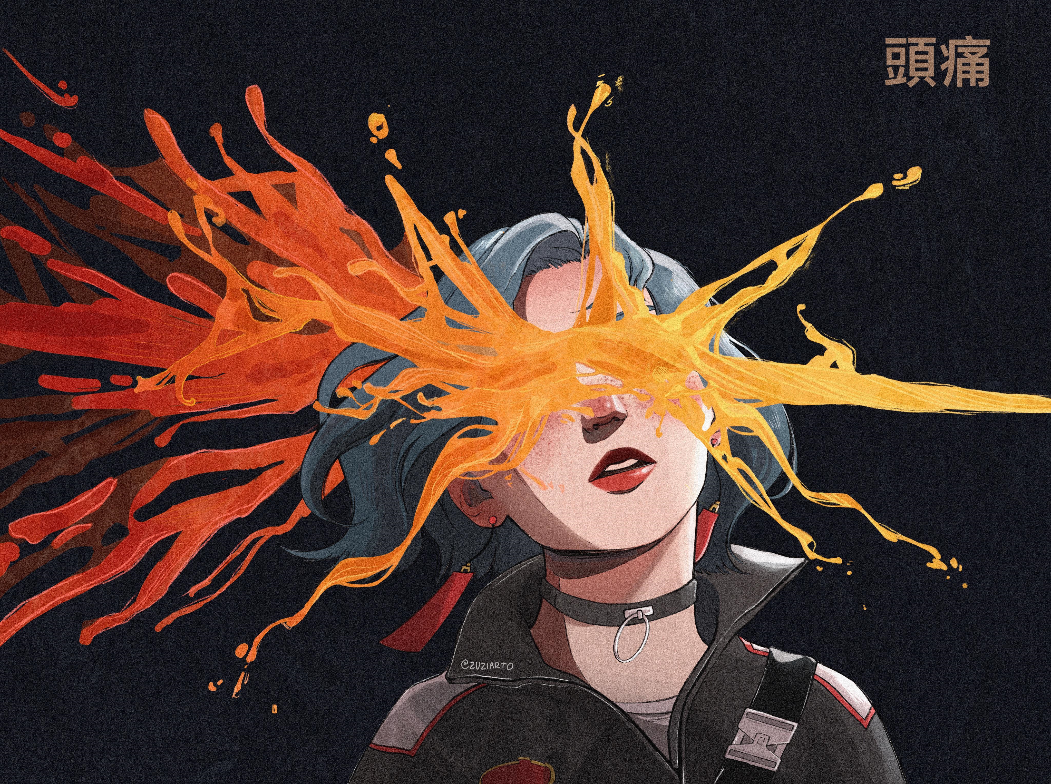 Girl with orange paint splattered over her eyes HD Wallpaper