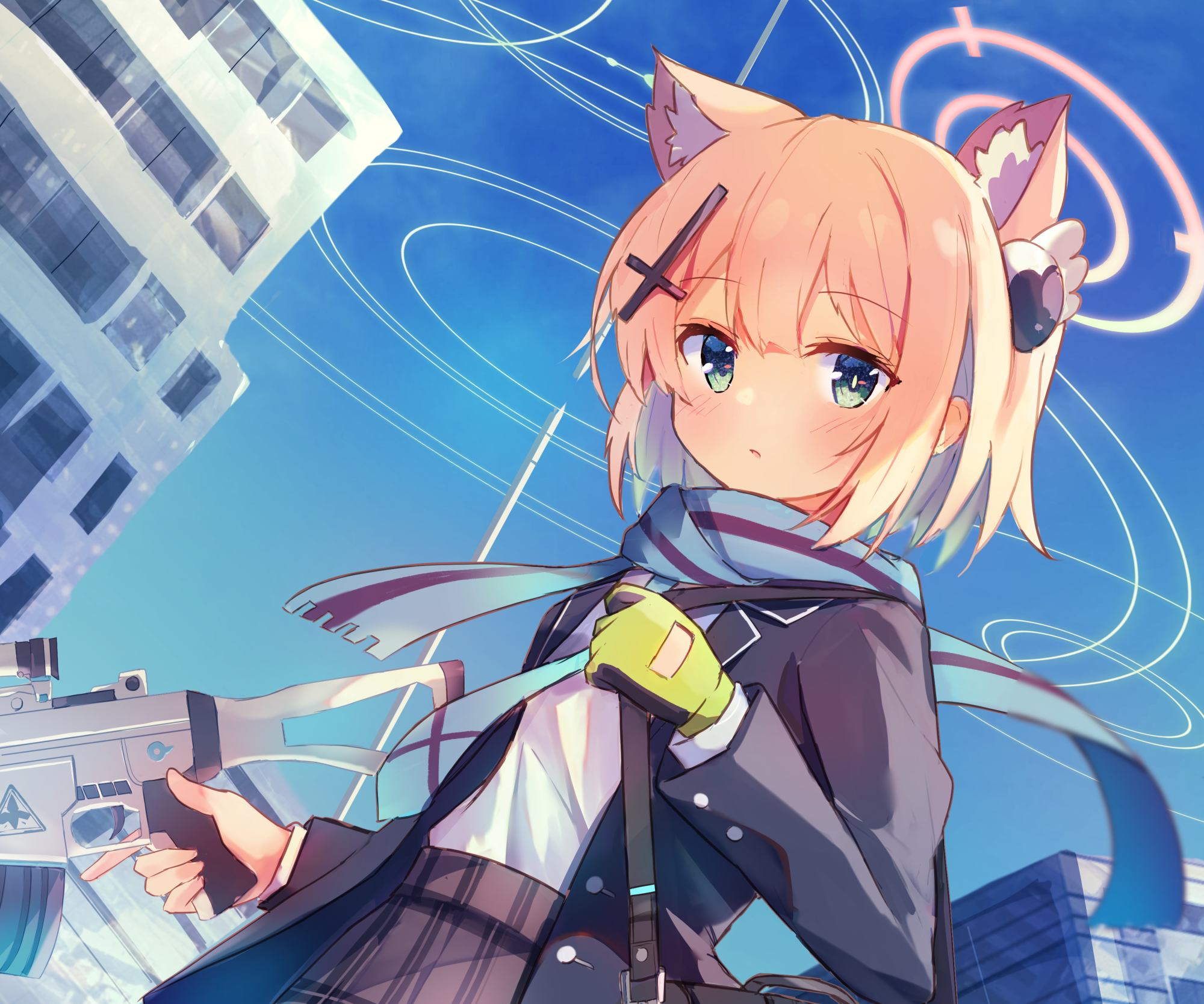 Anime girl with cat ears and gun HD Wallpaper