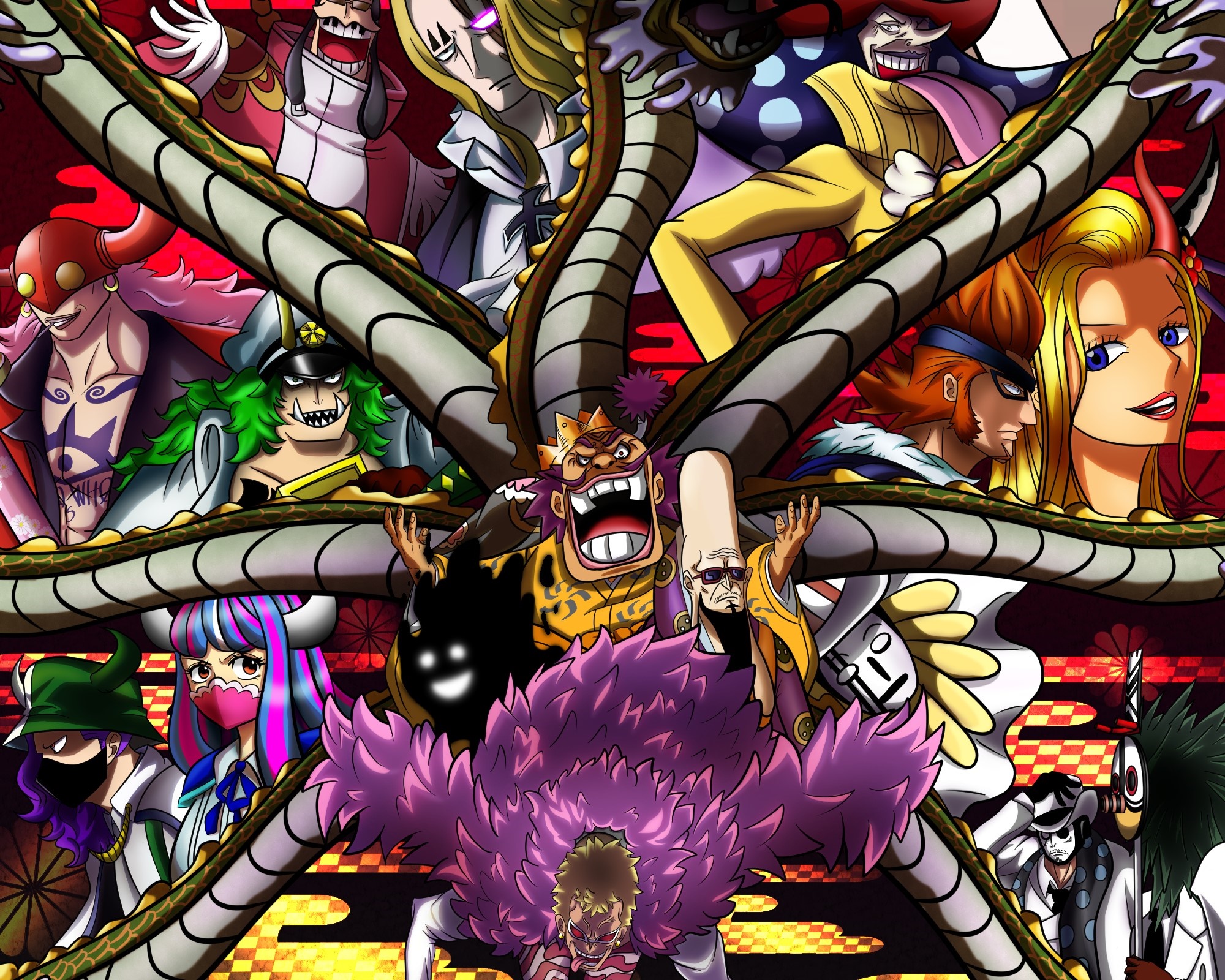 One Piece characters with a dragon HD Wallpaper
