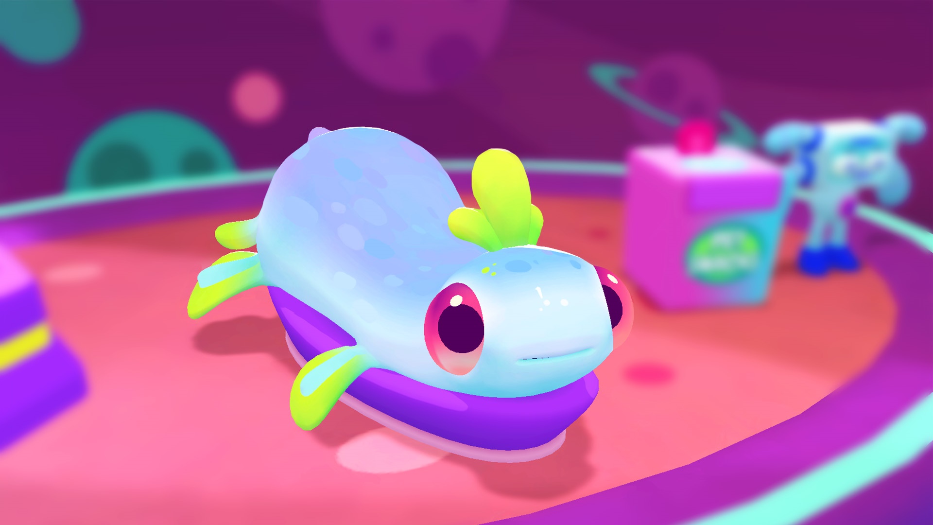 A cute alien creature in a colorful, futuristic environment HD Wallpaper