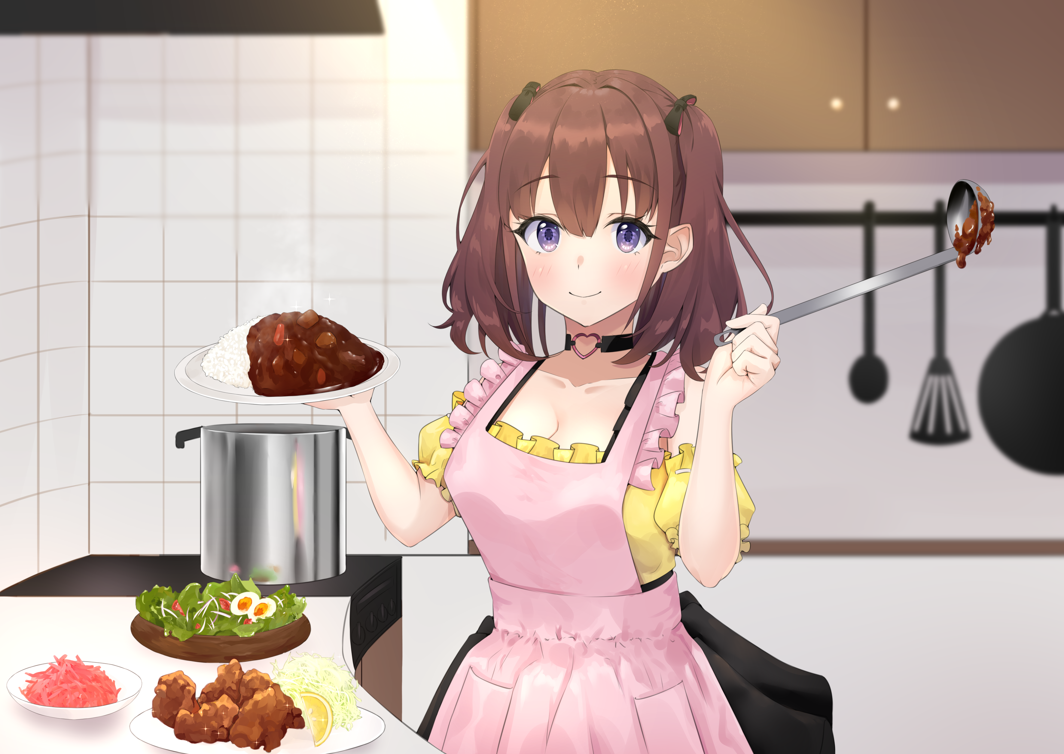 Lee Roha from Nijisanji serving curry HD Wallpaper