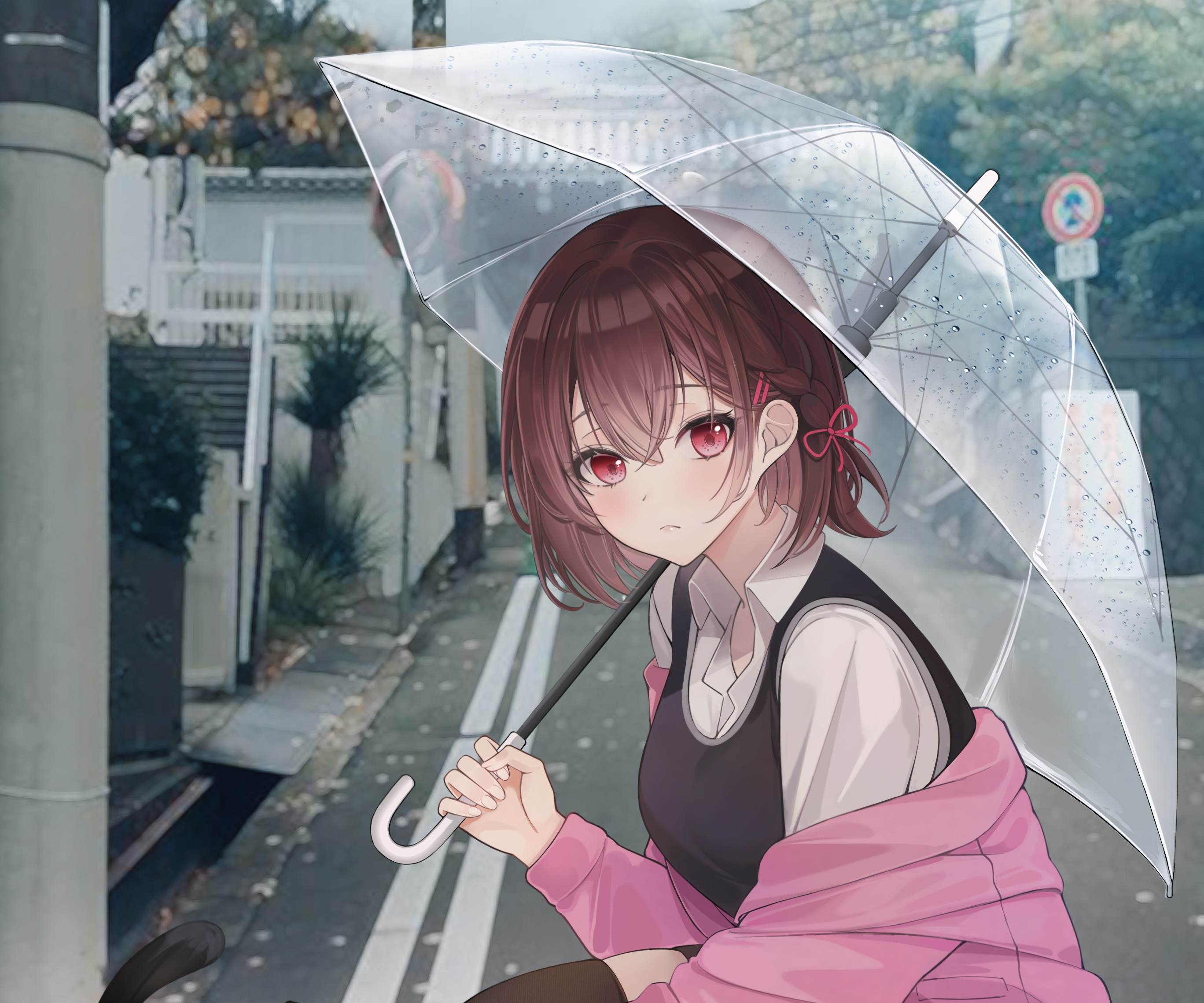 Girl with umbrella in the rain HD Wallpaper