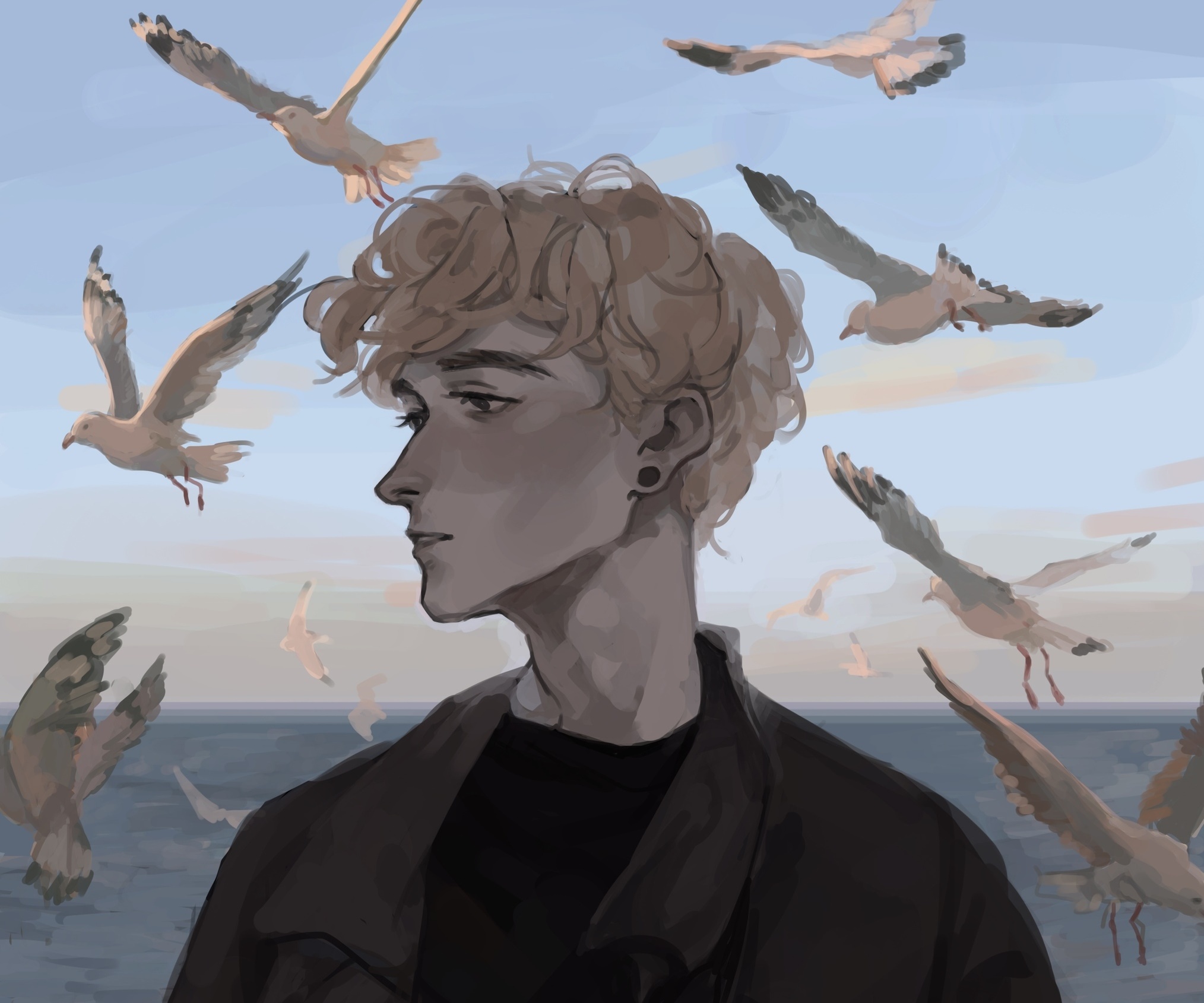 Chanyeol from Exo with seagulls HD Wallpaper