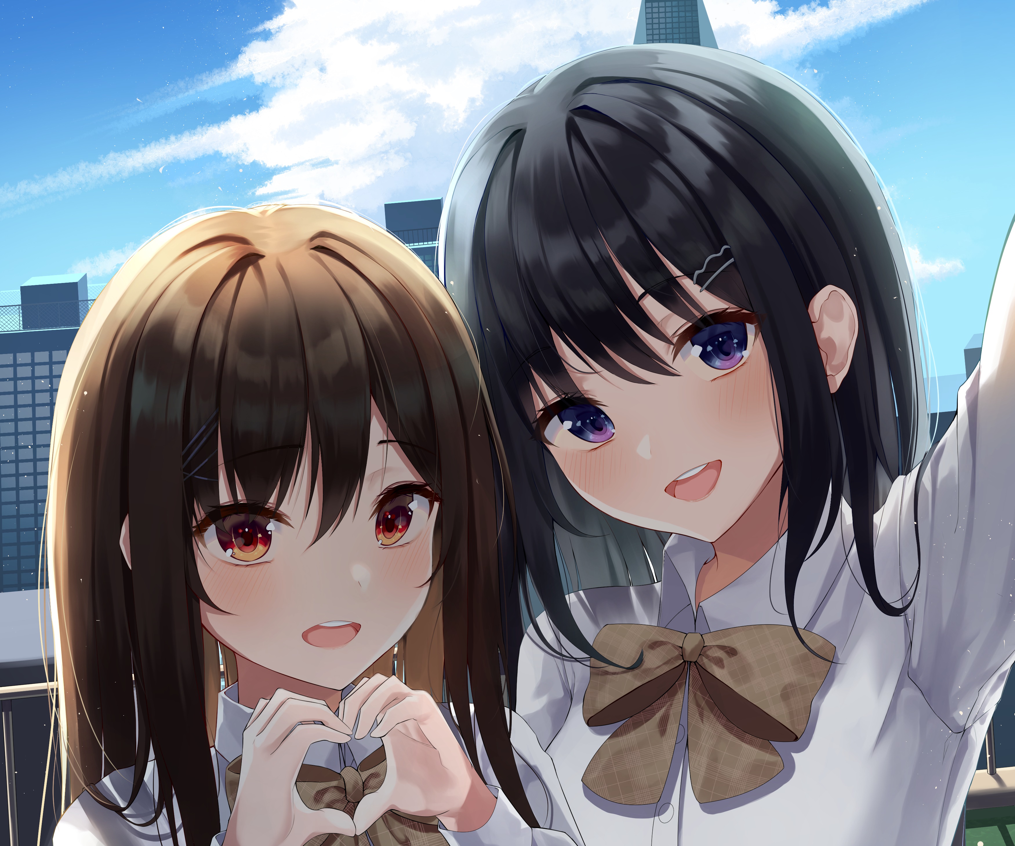 Two girls taking a selfie outdoors HD Wallpaper