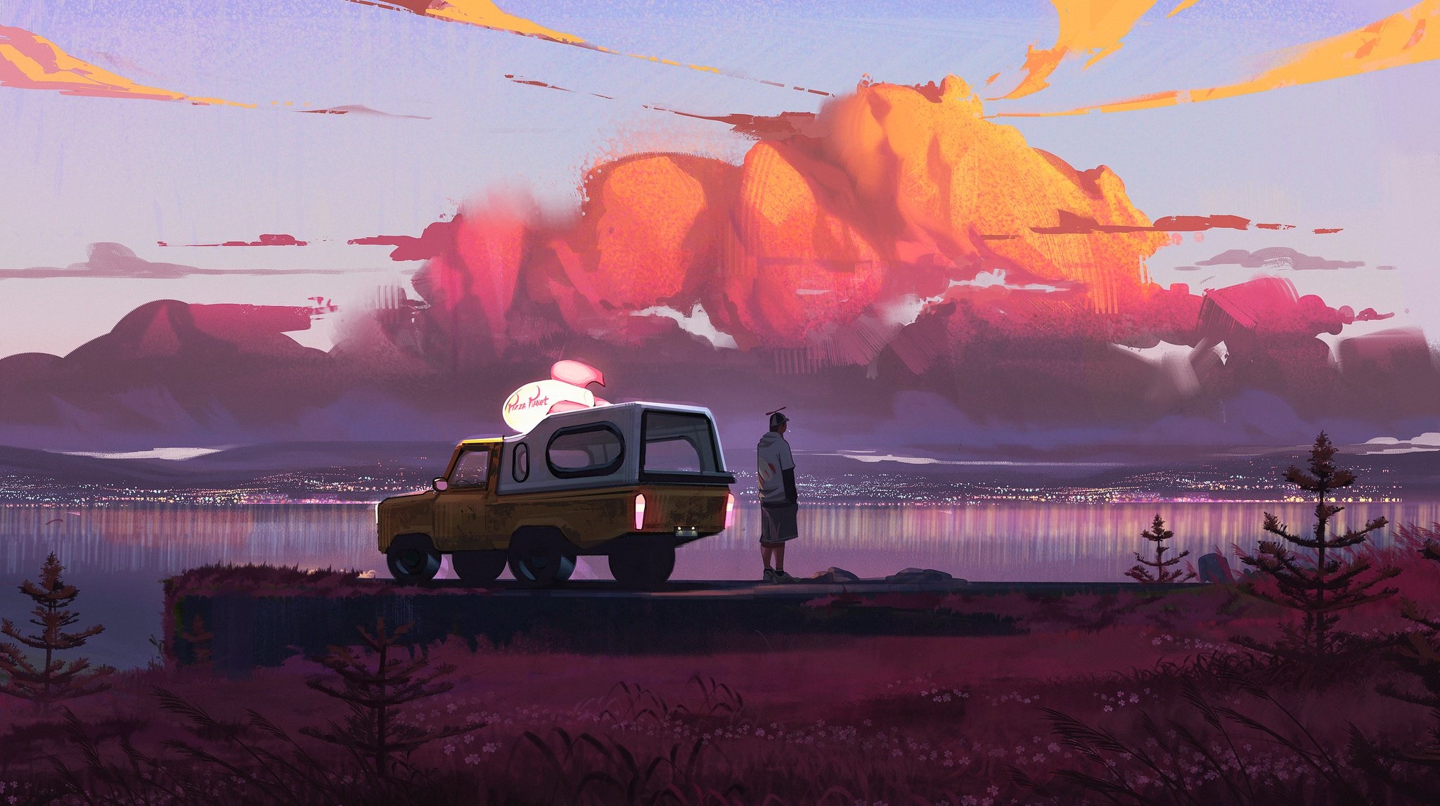 Dipper Pines from Gravity Falls with a food truck HD Wallpaper