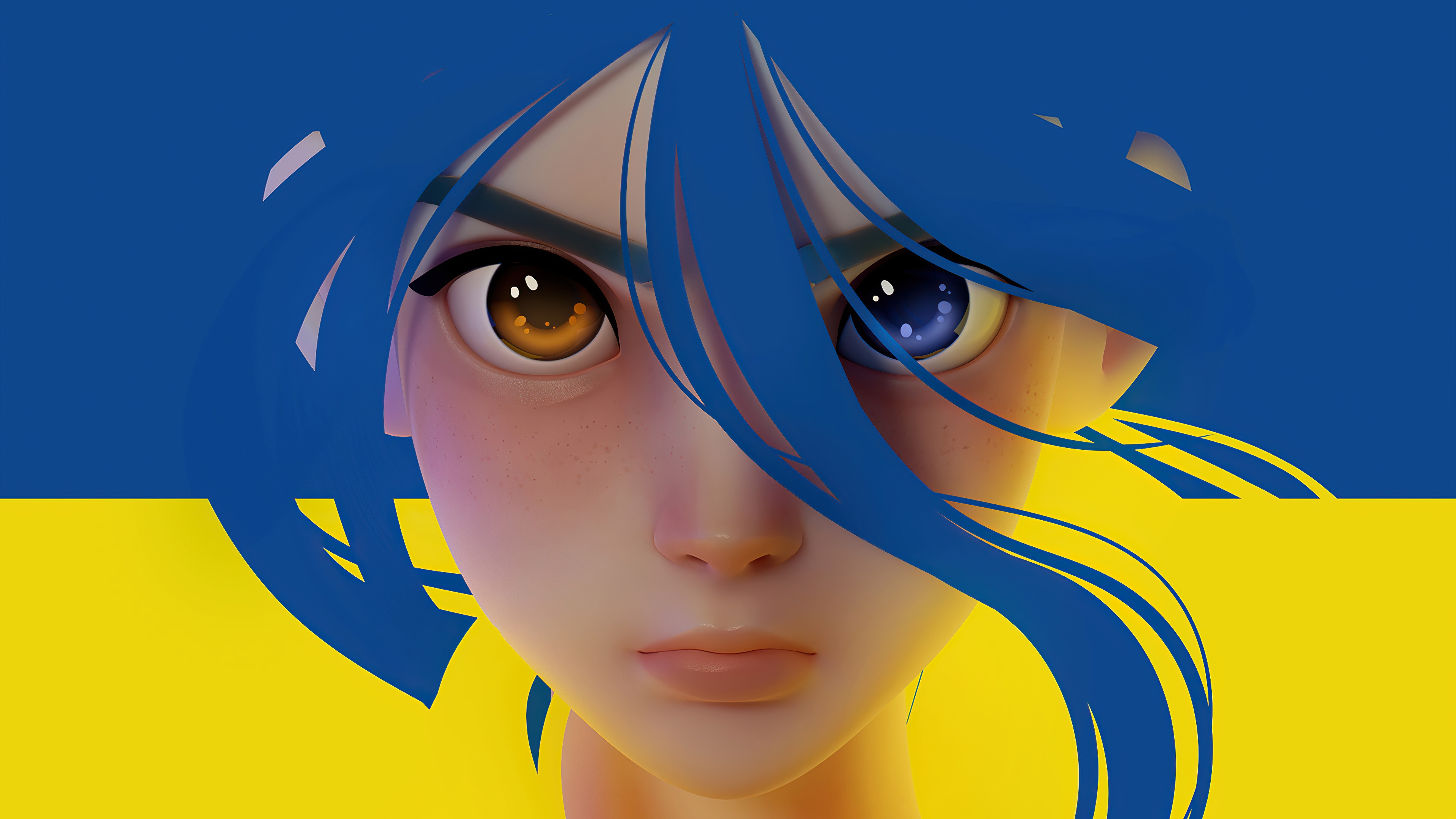 Artistic Face with Heterochromia and Ukrainian Flag HD Wallpaper
