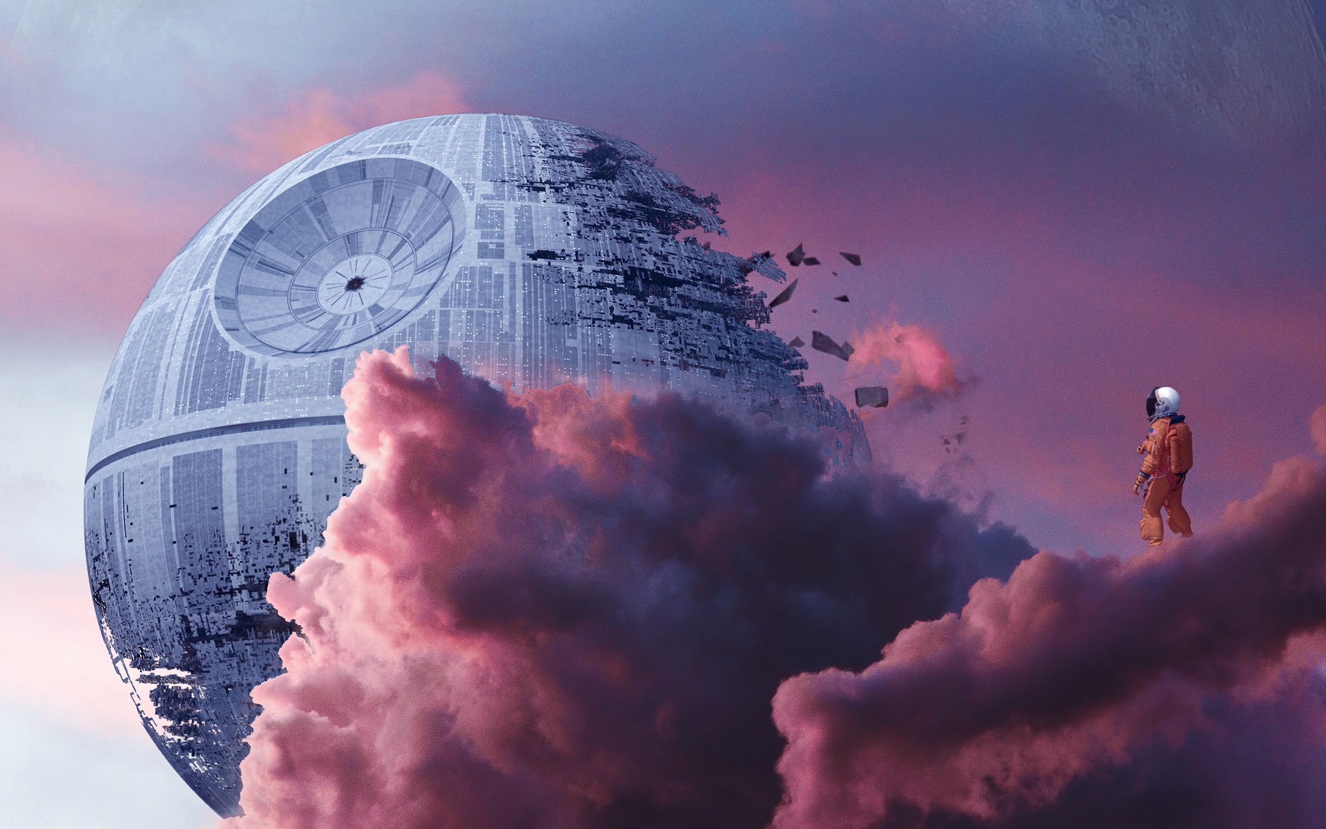 Astronaut near a damaged Death Star HD Wallpaper