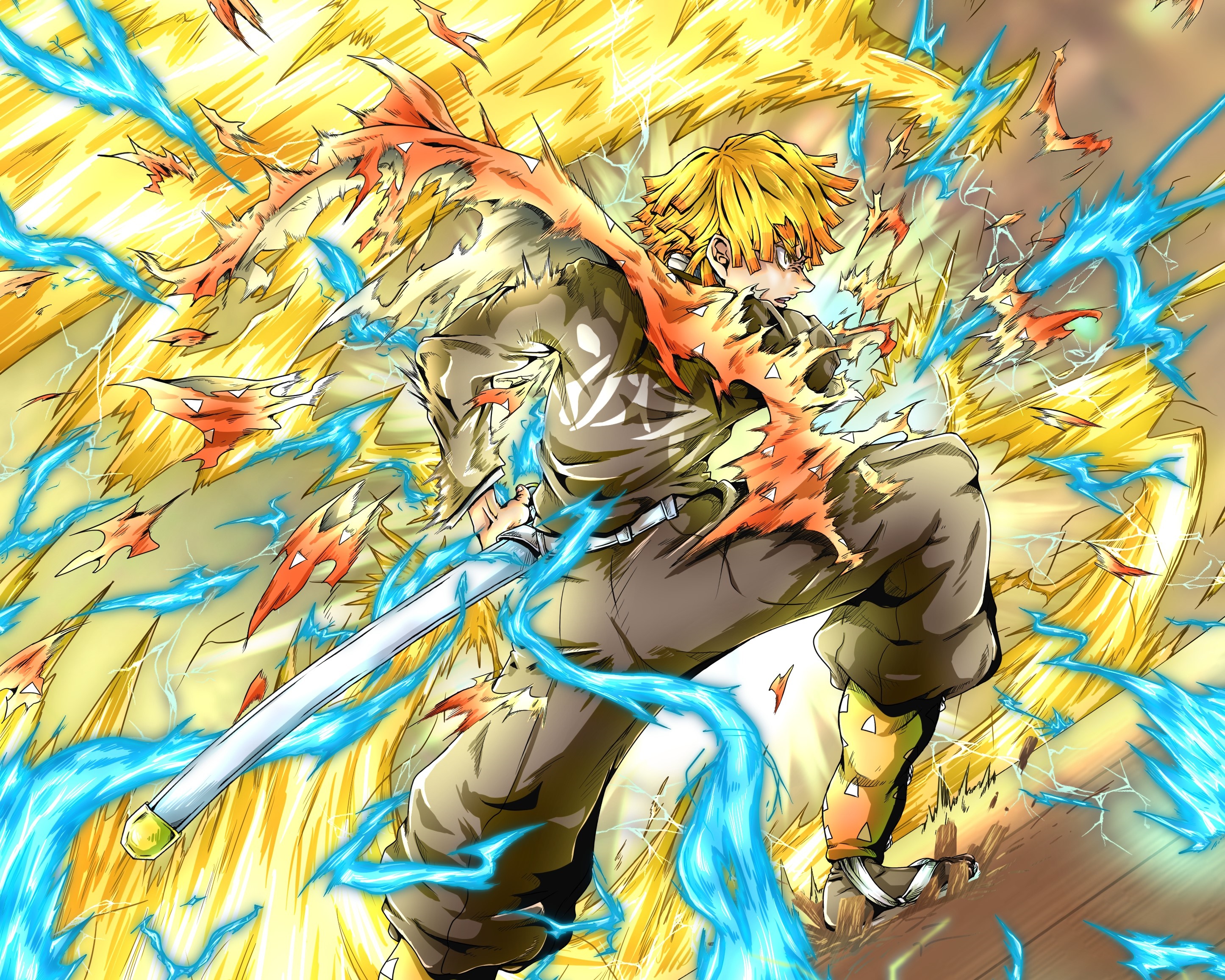 Zenitsu Agatsuma from Demon Slayer Unleashing Thunder Attack HD Wallpaper