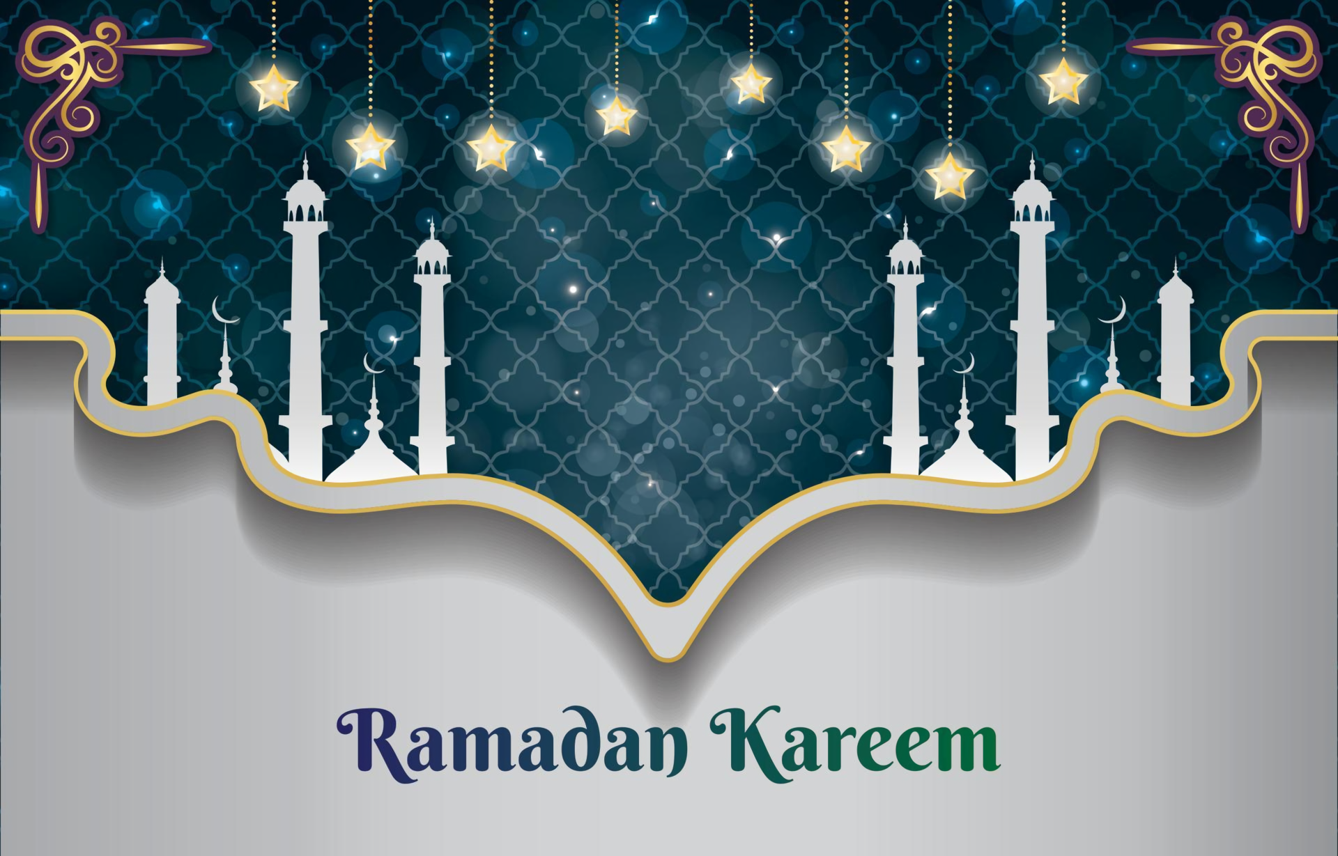 Ramadan Kareem with Mosque Silhouettes and Stars HD Wallpaper