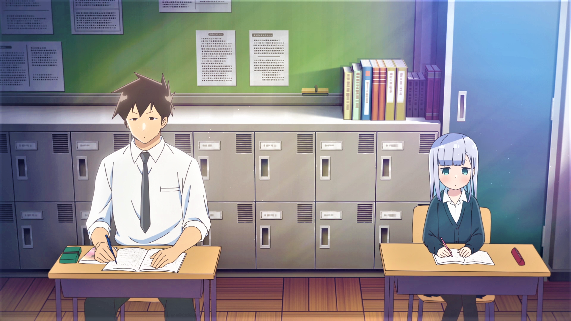 Aharen-san Wa Hakarenai: Reina Aharen and Raidou Matsuboshi in classroom HD Wallpaper
