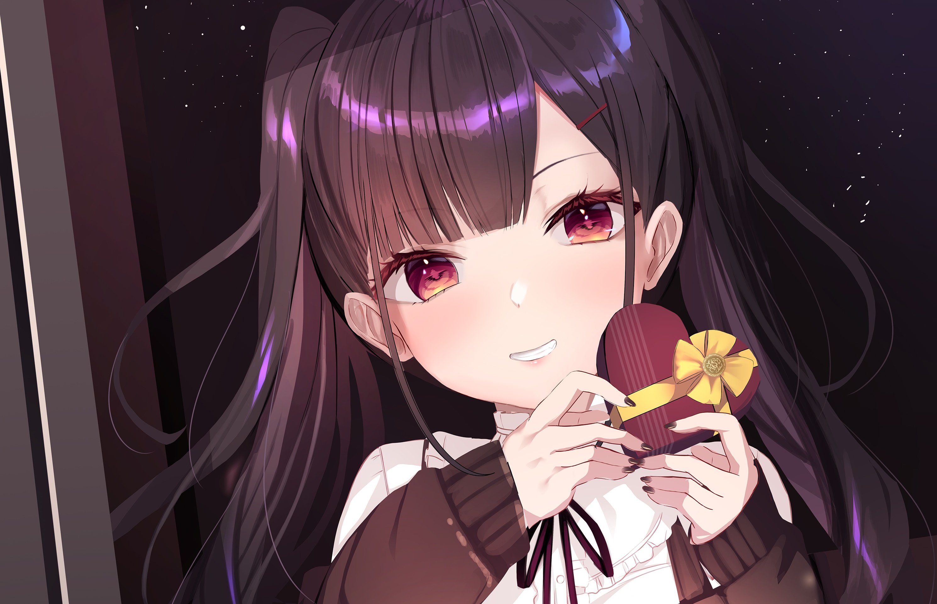 Girl with Heart-Shaped Chocolate Box HD Wallpaper
