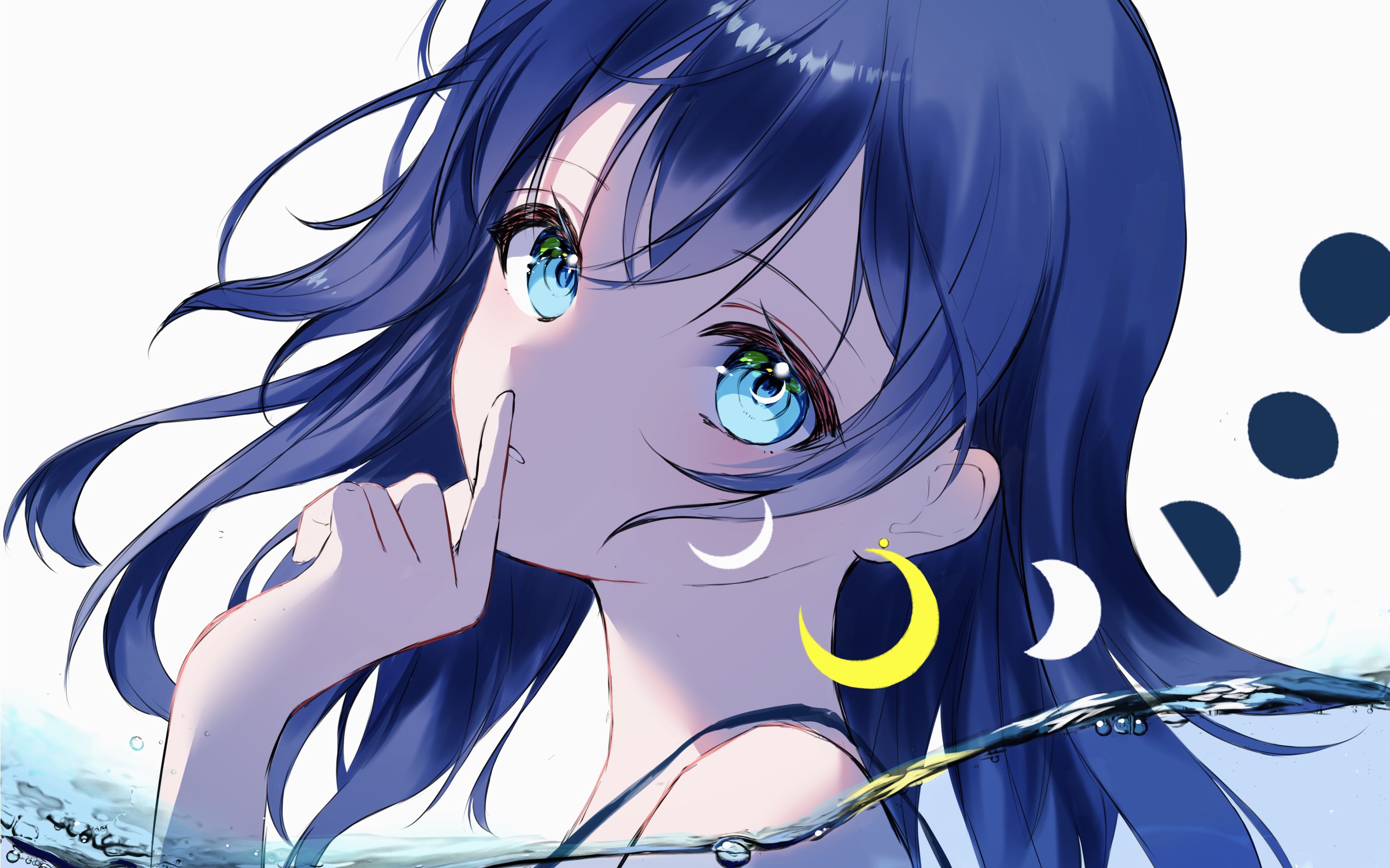 Anime girl with blue hair and moon earrings HD Wallpaper