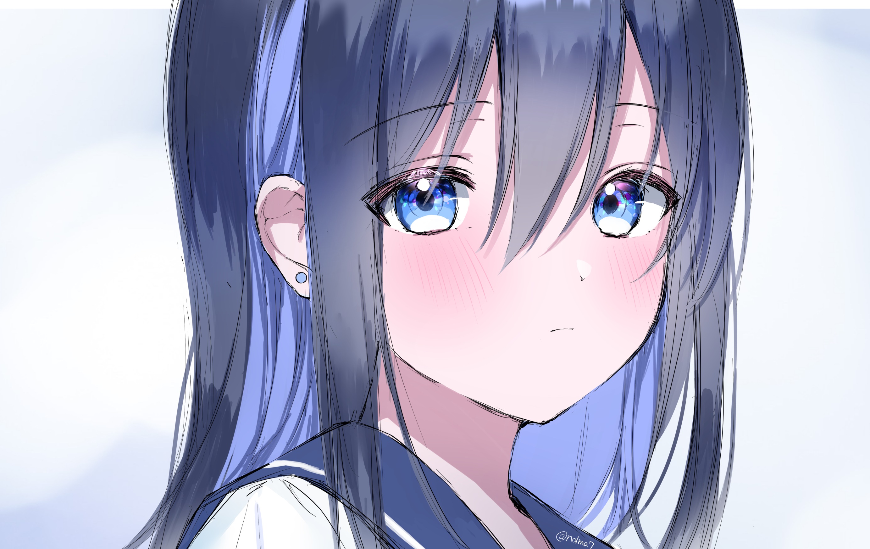Anime girl with blue eyes and dark hair HD Wallpaper