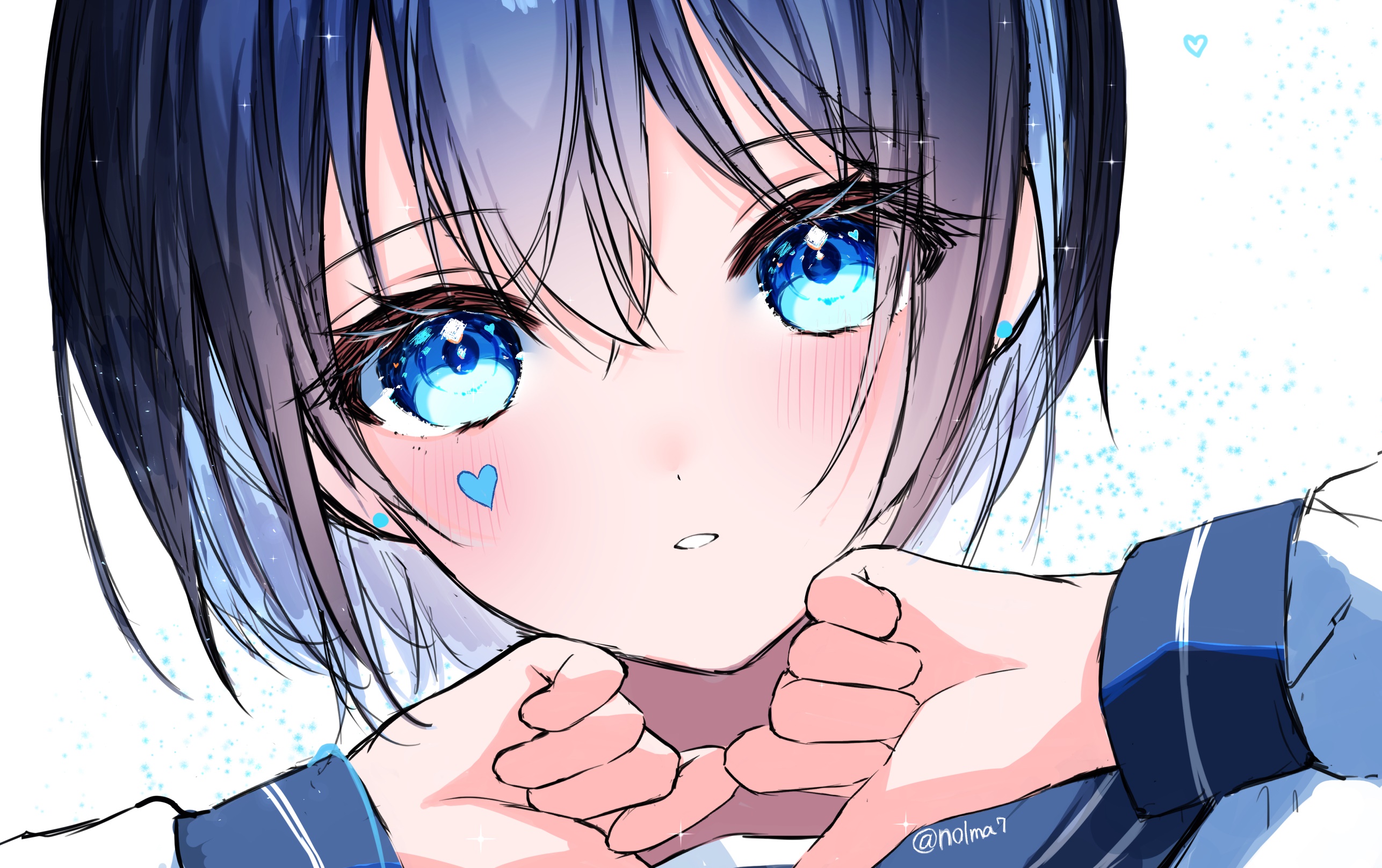 Anime girl with blue eyes and dark hair HD Wallpaper