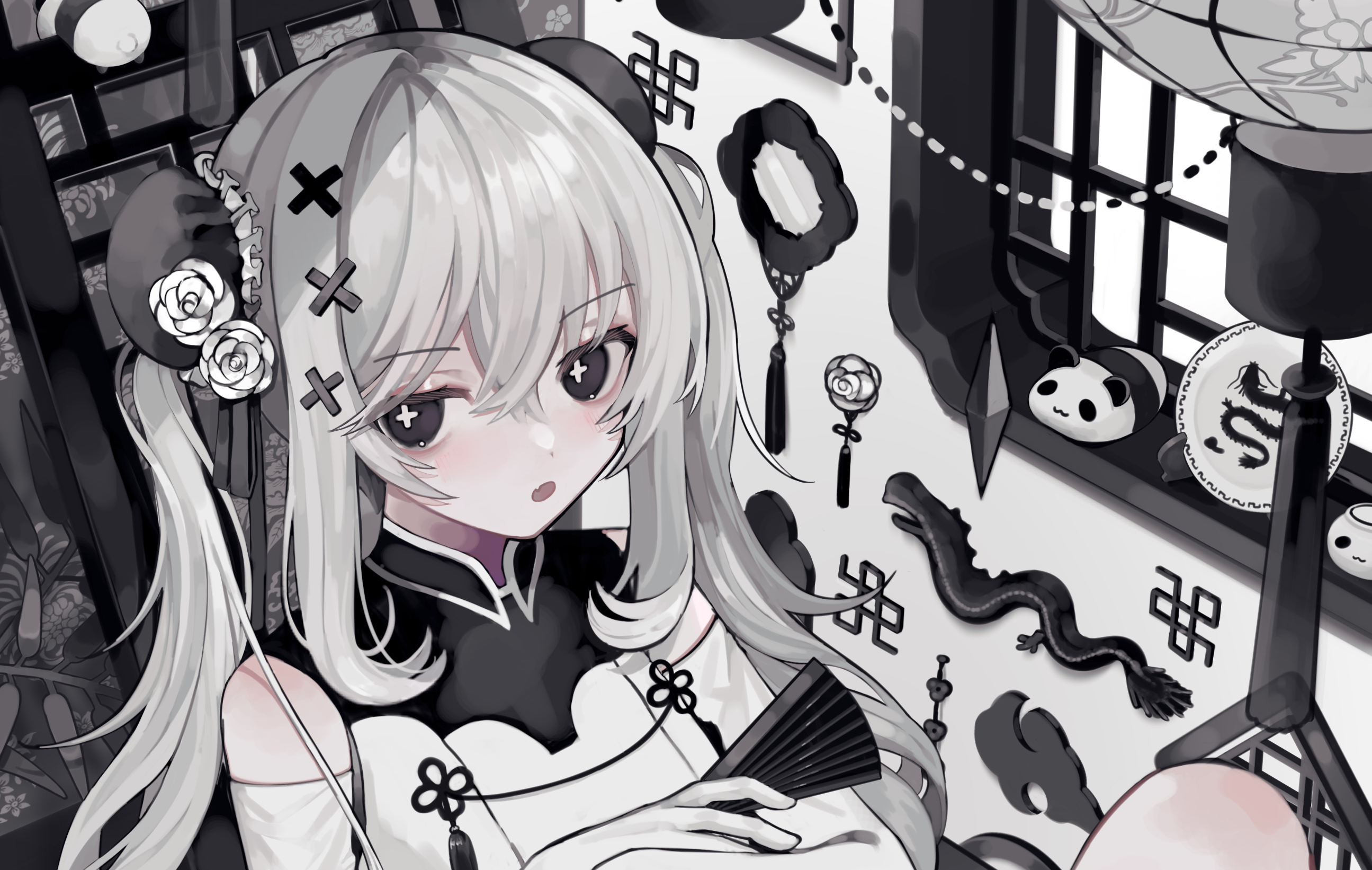 Anime girl with pigtails and traditional Chinese dress HD Wallpaper