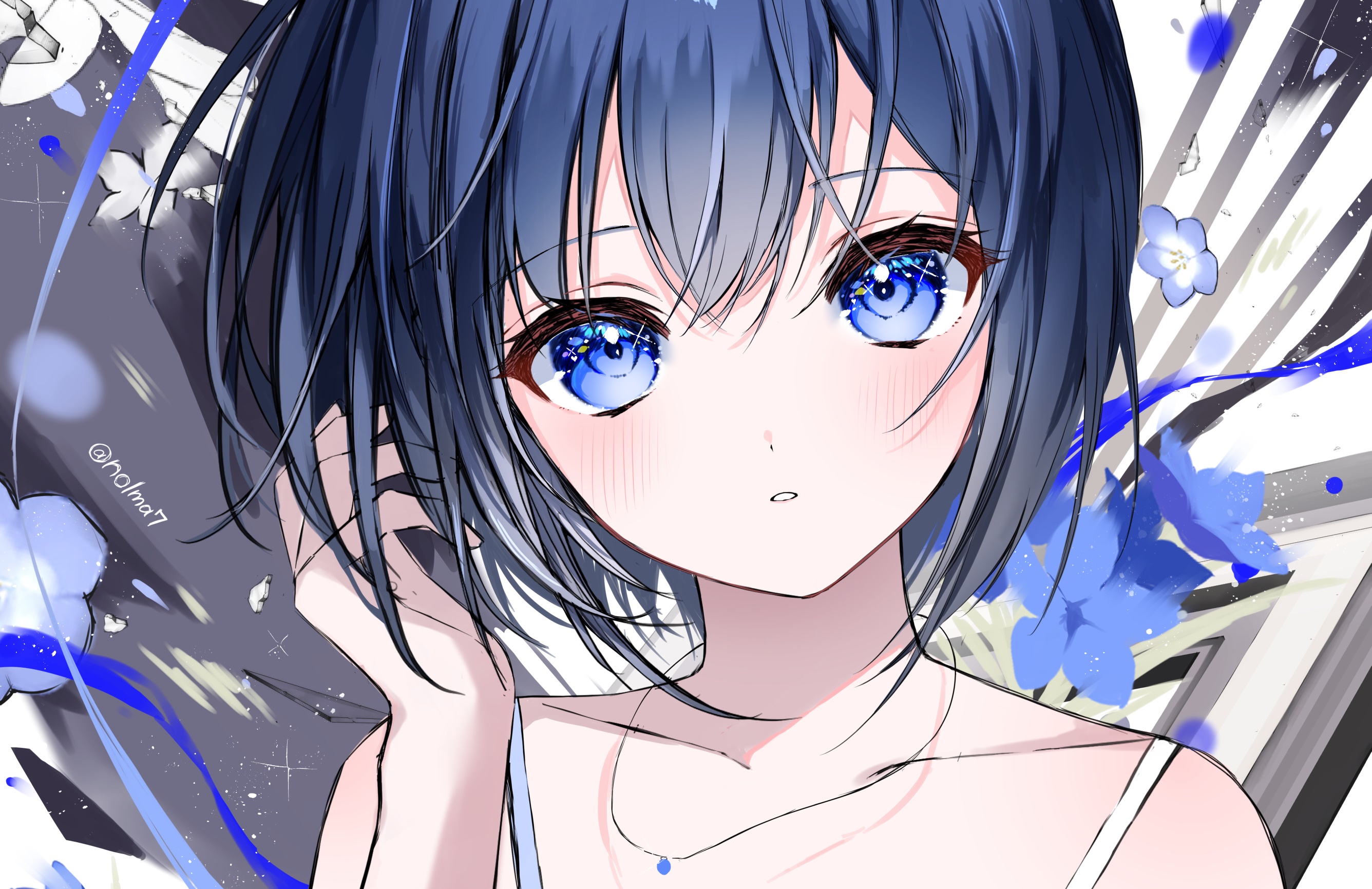 Anime girl with blue eyes and dark hair HD Wallpaper