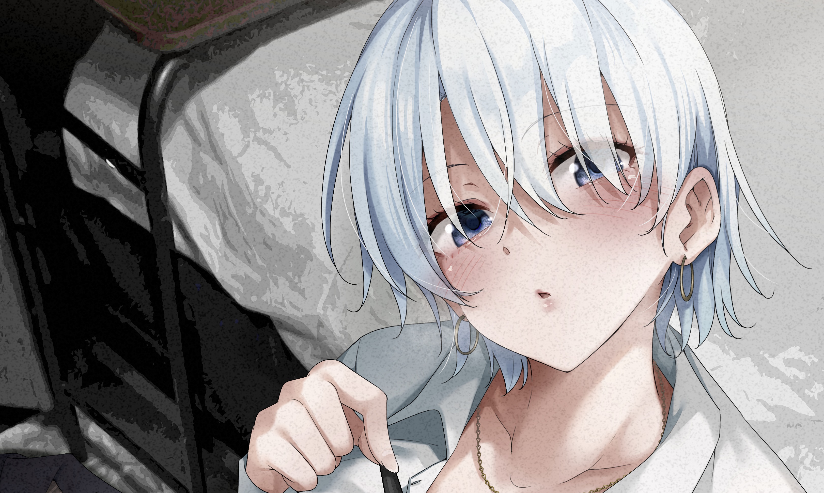 Anime girl with white hair and blue eyes HD Wallpaper