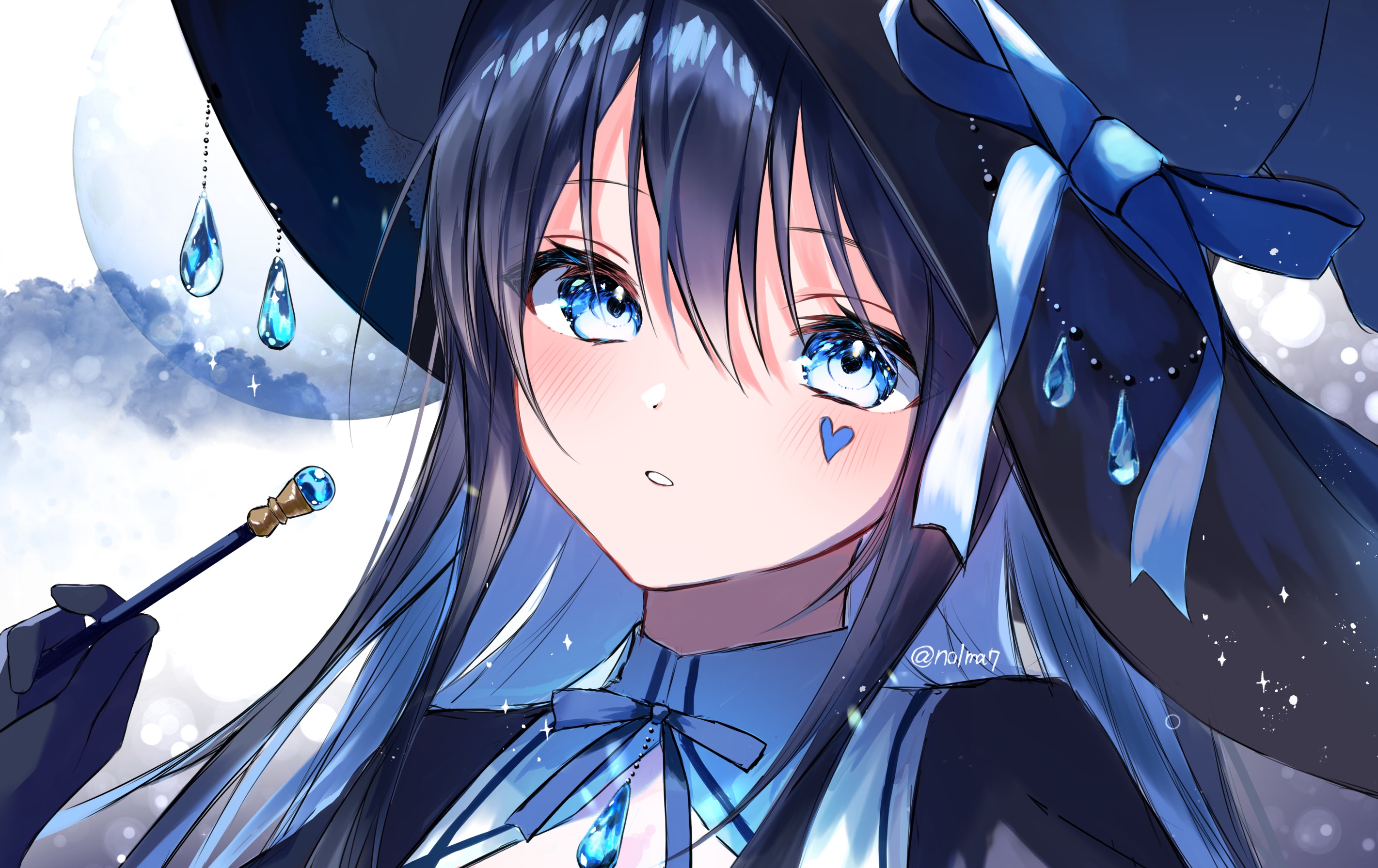 Anime girl in witch hat with magic wand HD Wallpaper