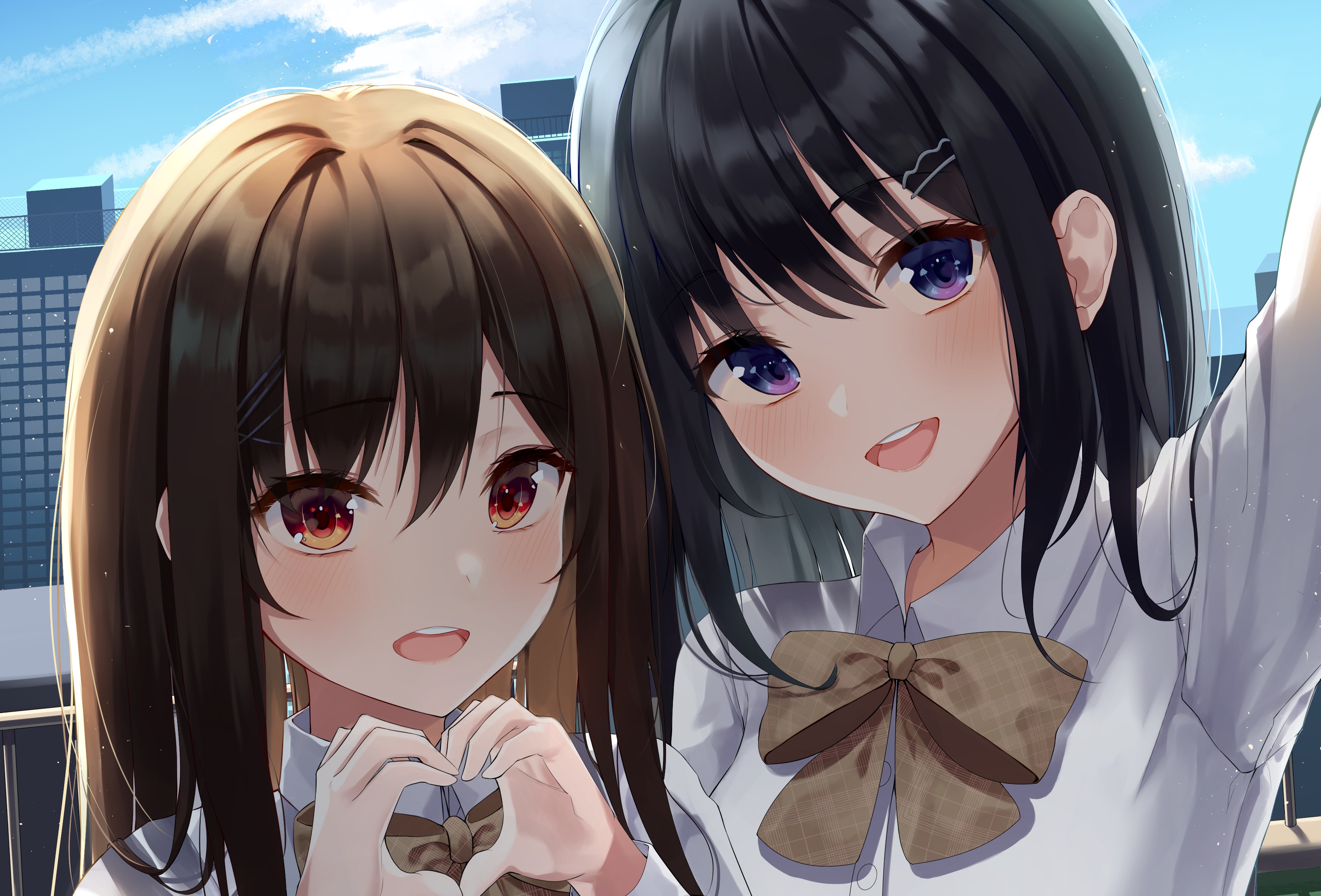 Two anime girls taking a selfie HD Wallpaper