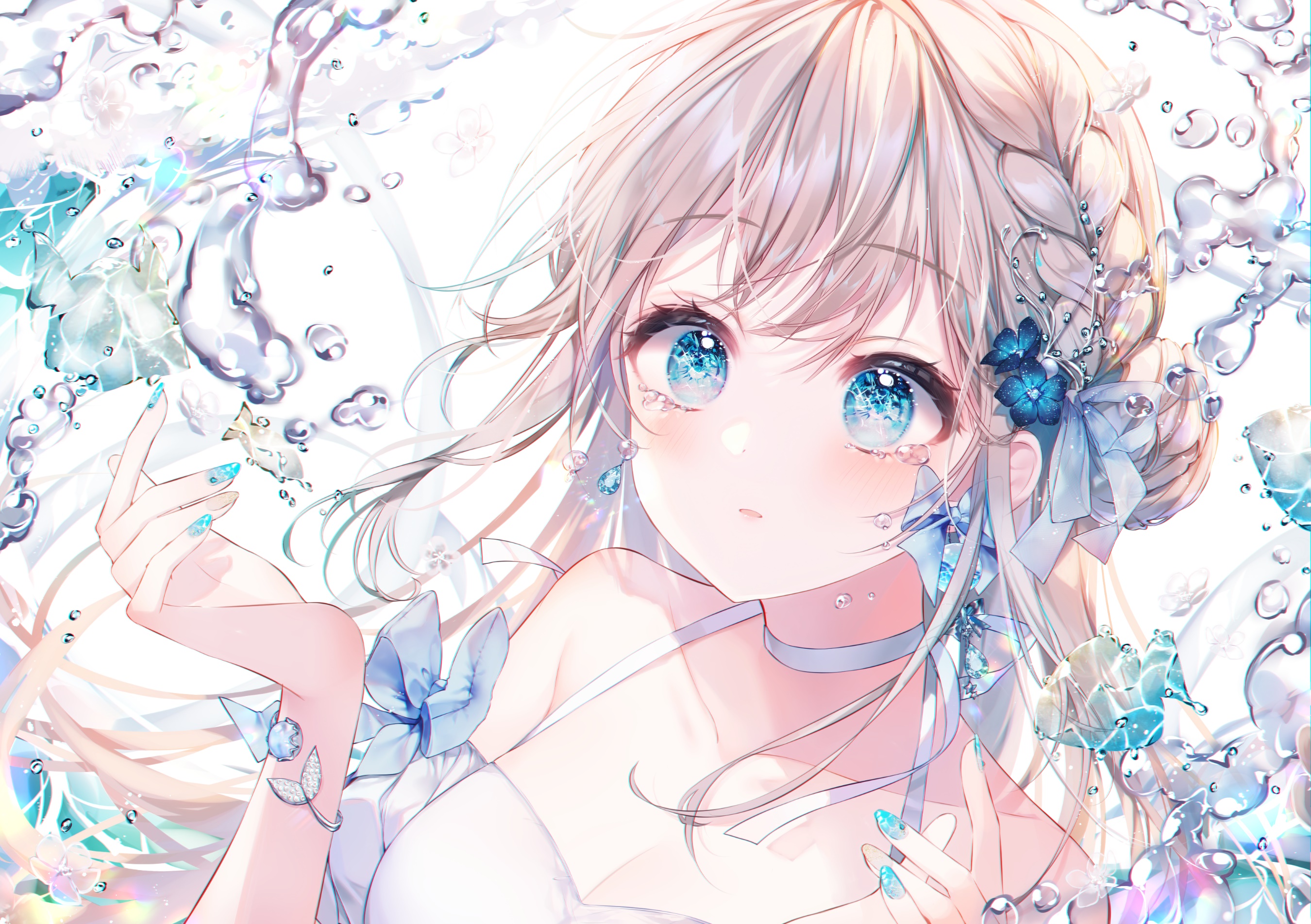 Anime girl with blue eyes and blonde hair HD Wallpaper