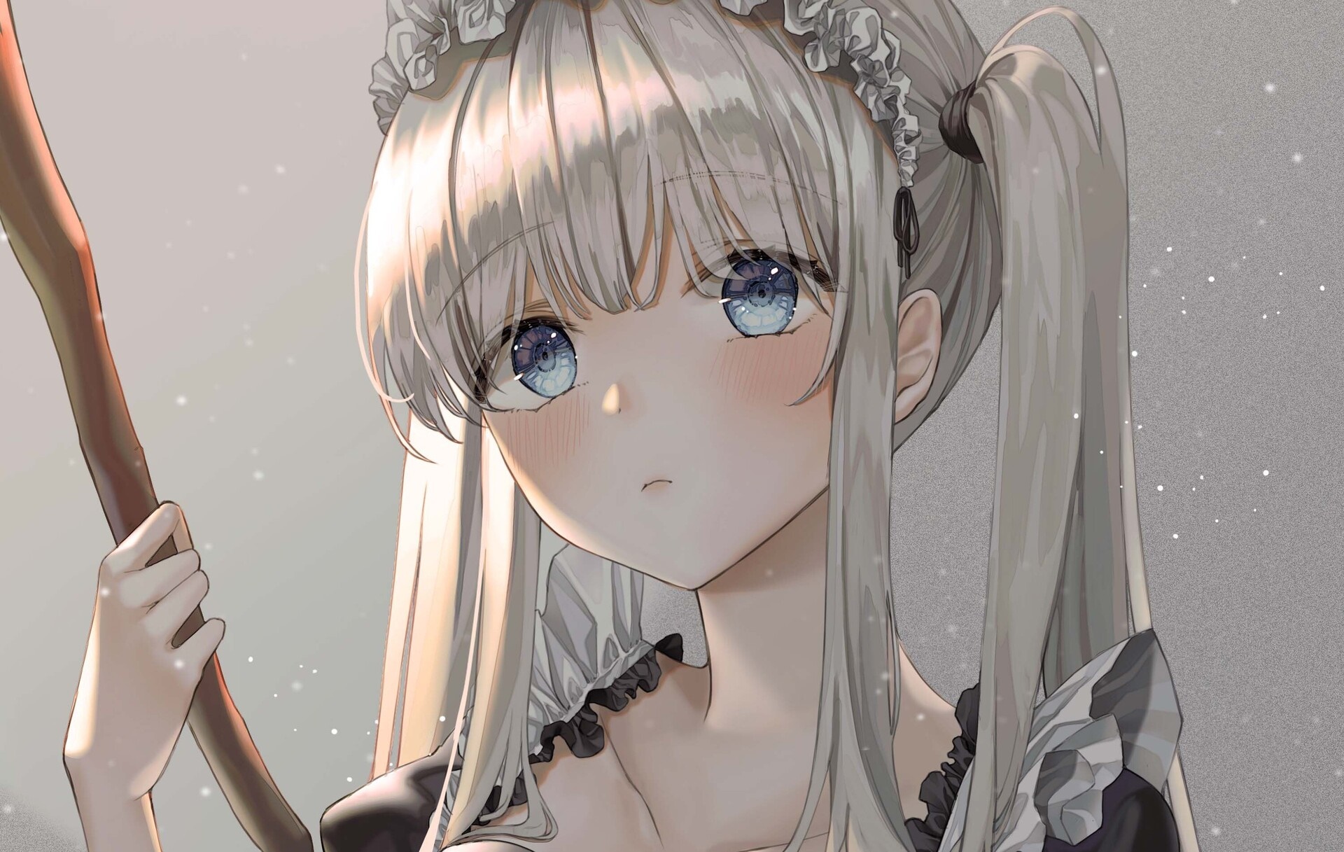 Girl in Maid Outfit Holding a Broom HD Wallpaper