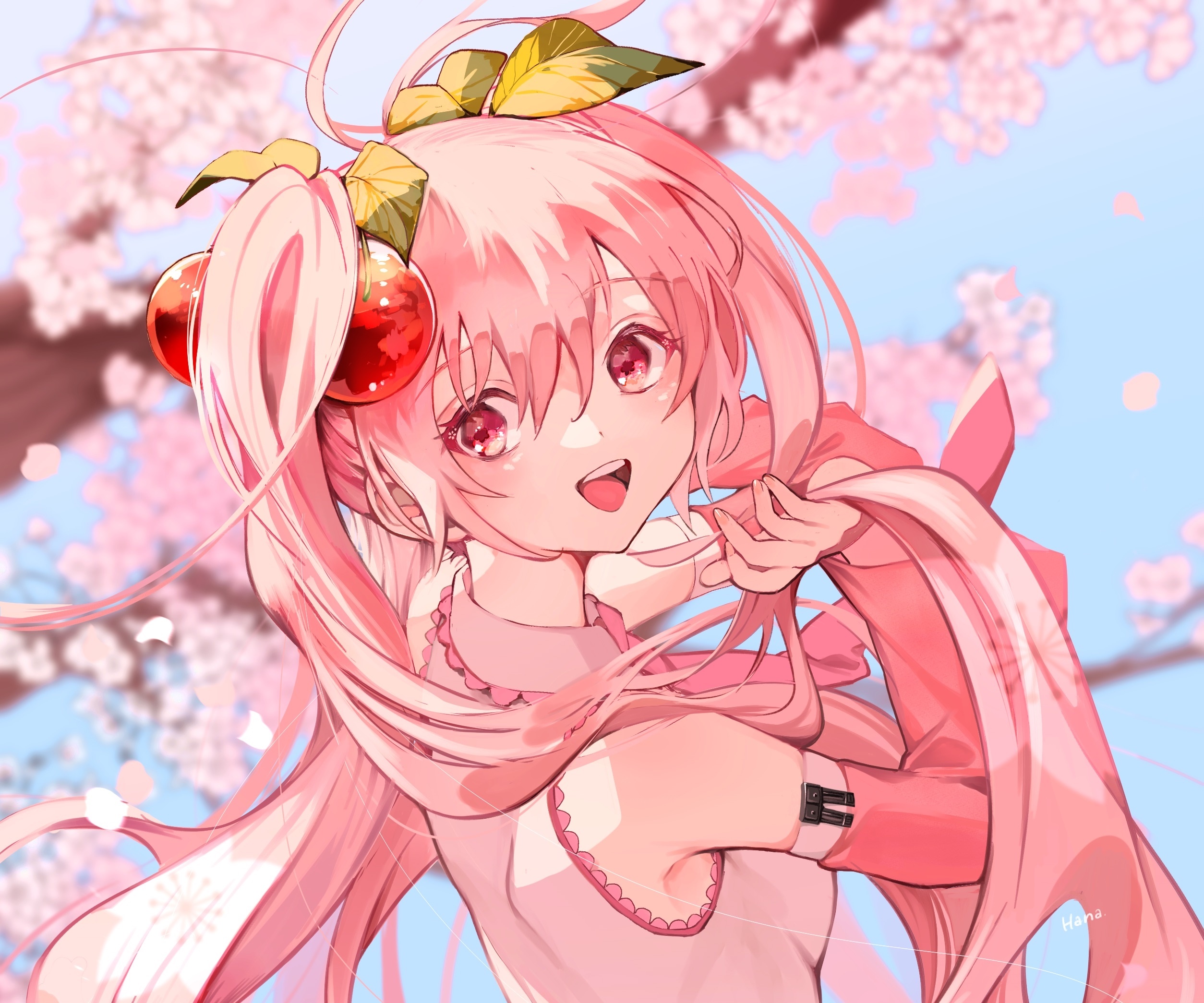 Hatsune Miku with cherry hair accessories HD Wallpaper