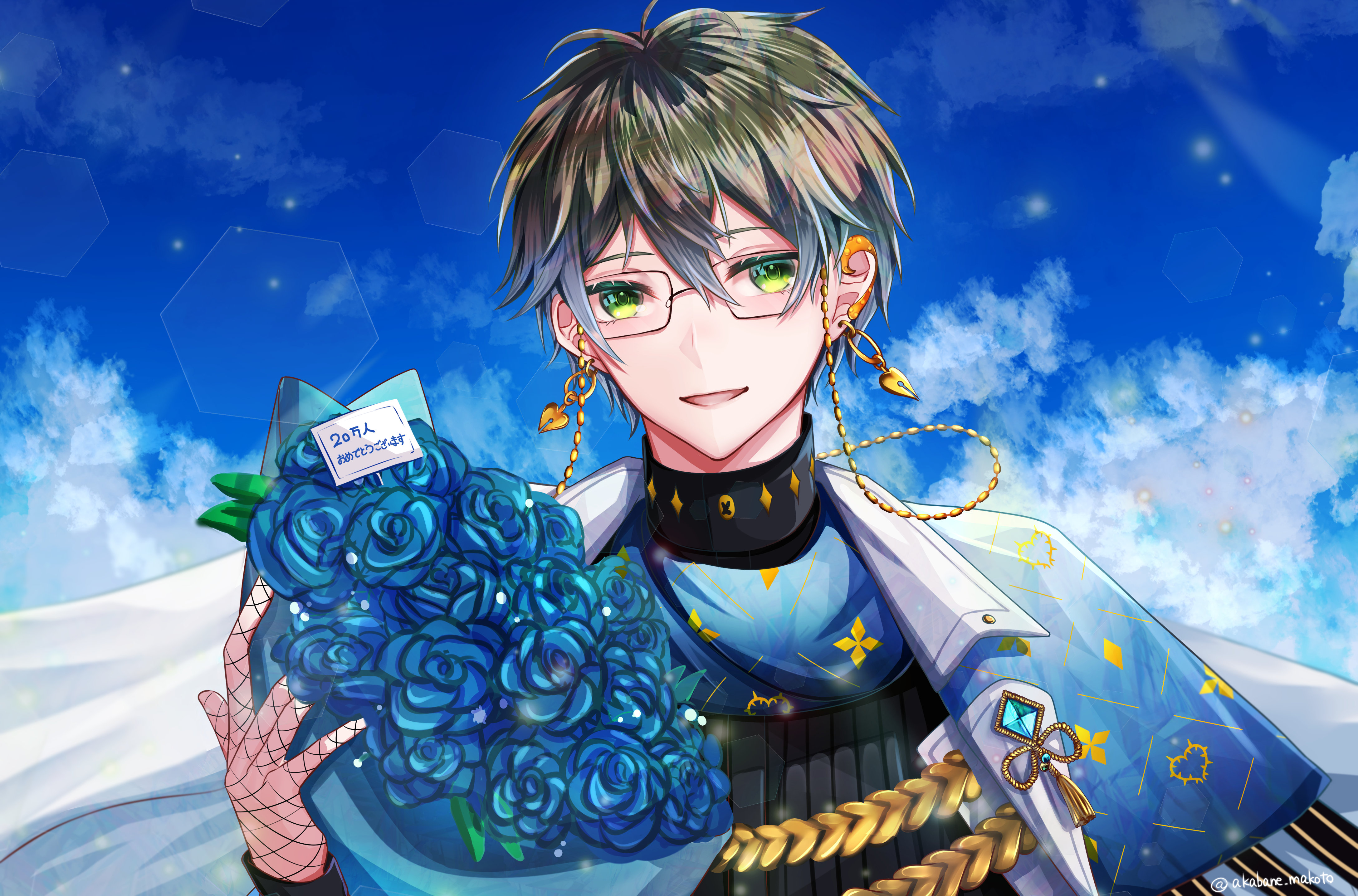 Ike Eveland from Nijisanji holding blue roses HD Wallpaper