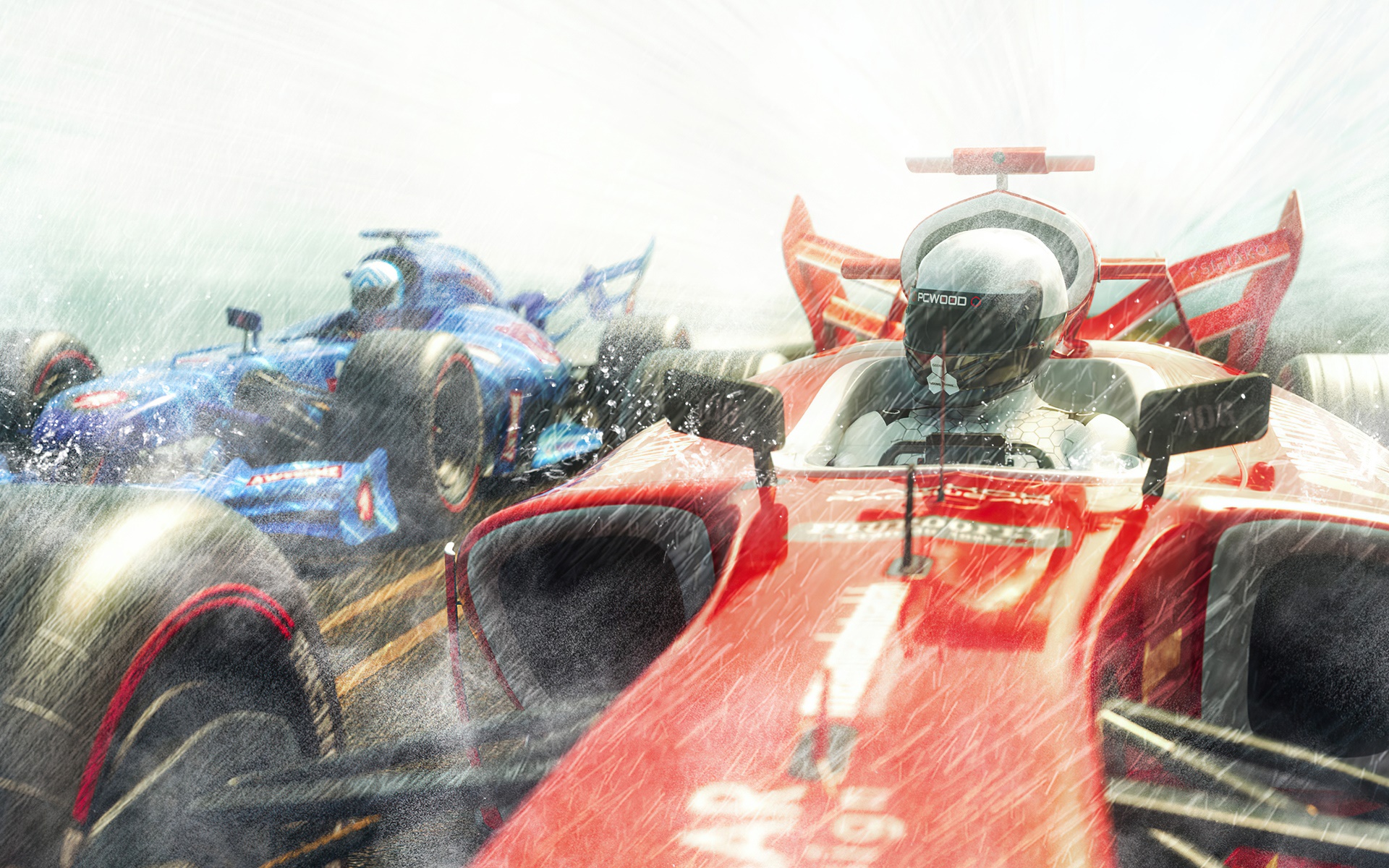Formula 1 Race Cars in Rain HD Wallpaper