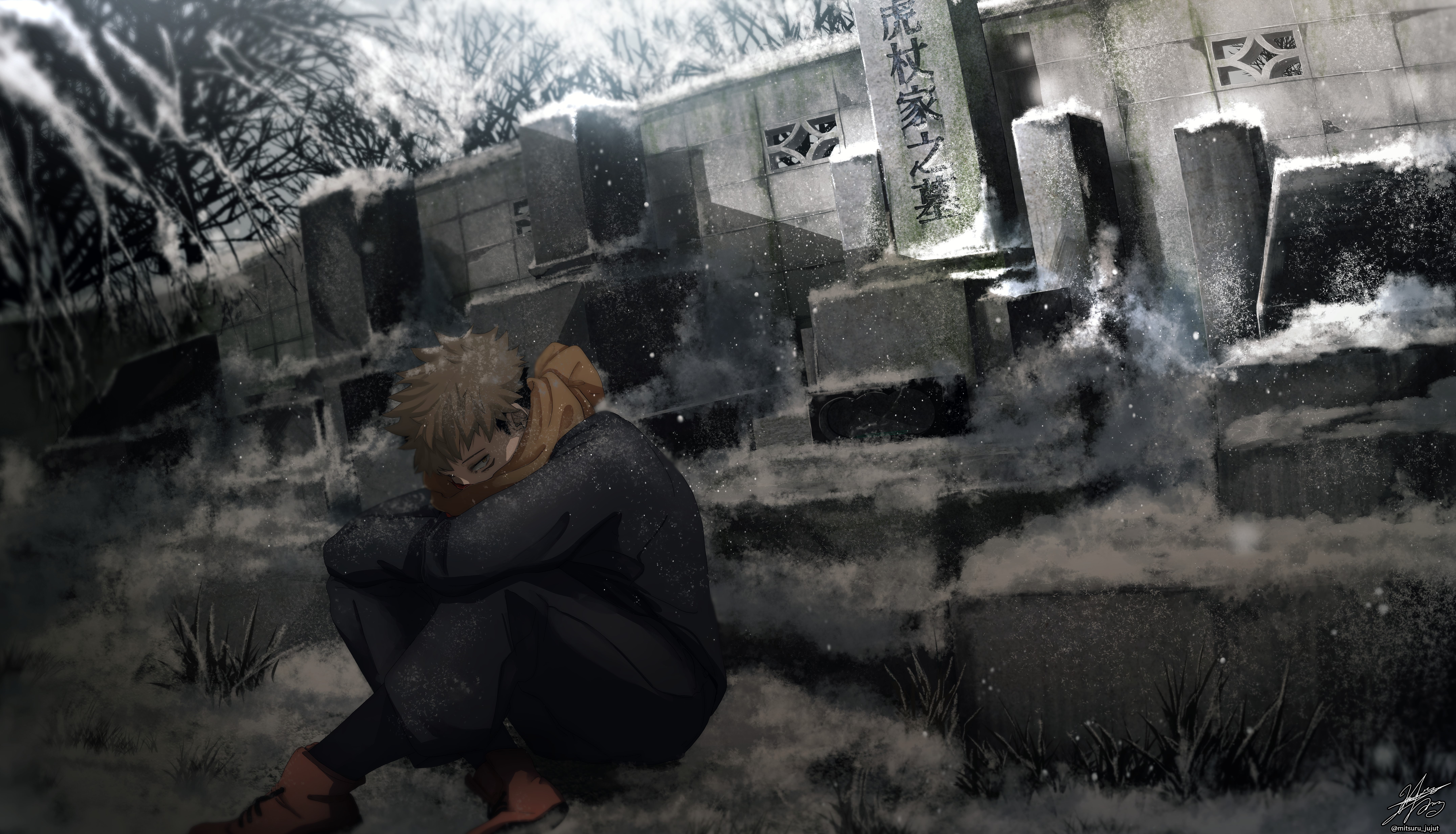 Yuji Itadori in a snowy environment HD Wallpaper