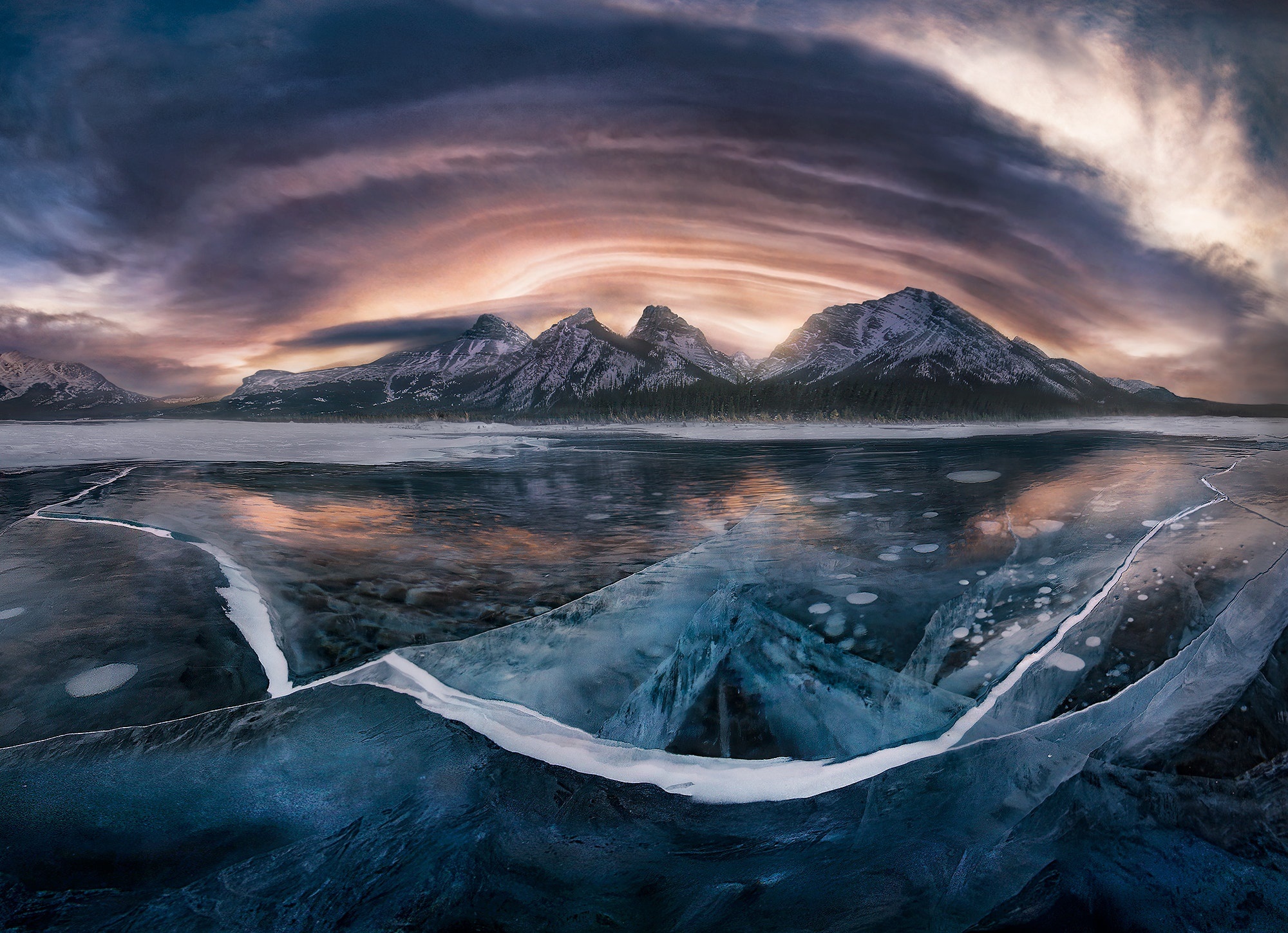 Frozen Lake with Mountains and Dramatic Sky HD Wallpaper