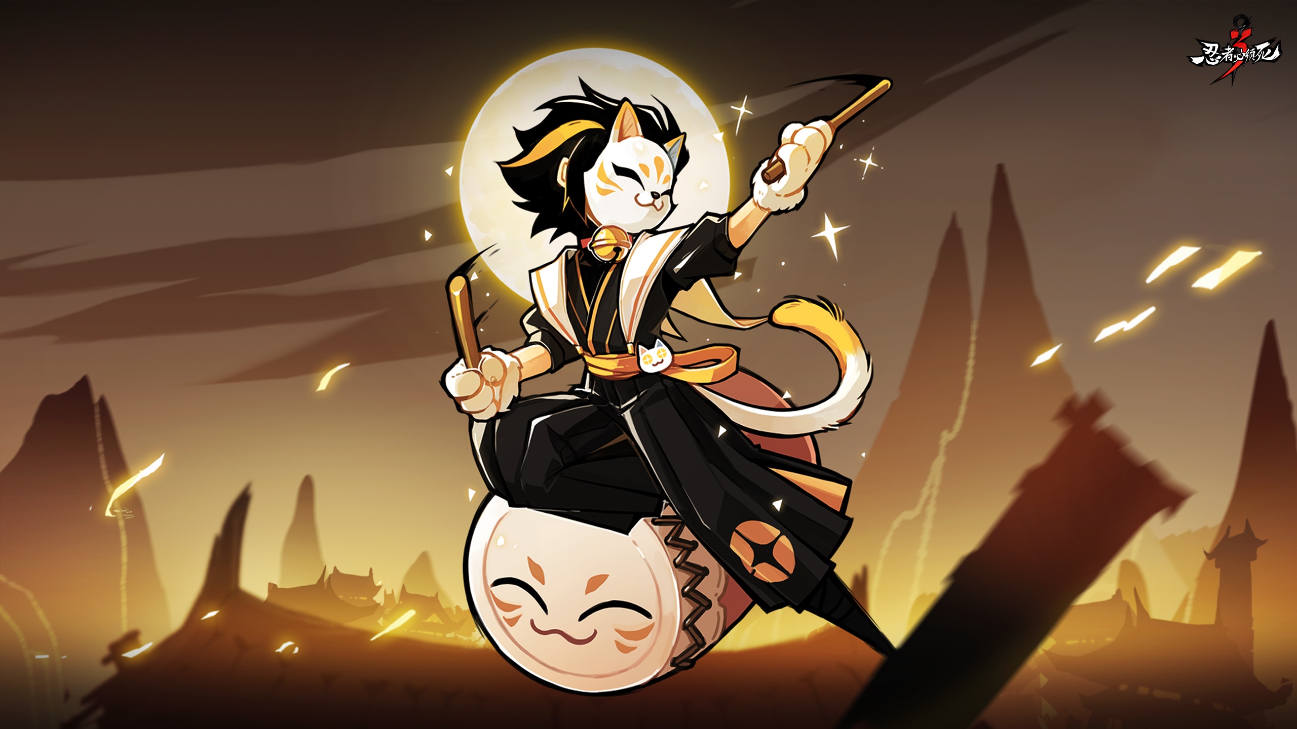 Cat character playing drums in Ninja Must Die 3 HD Wallpaper