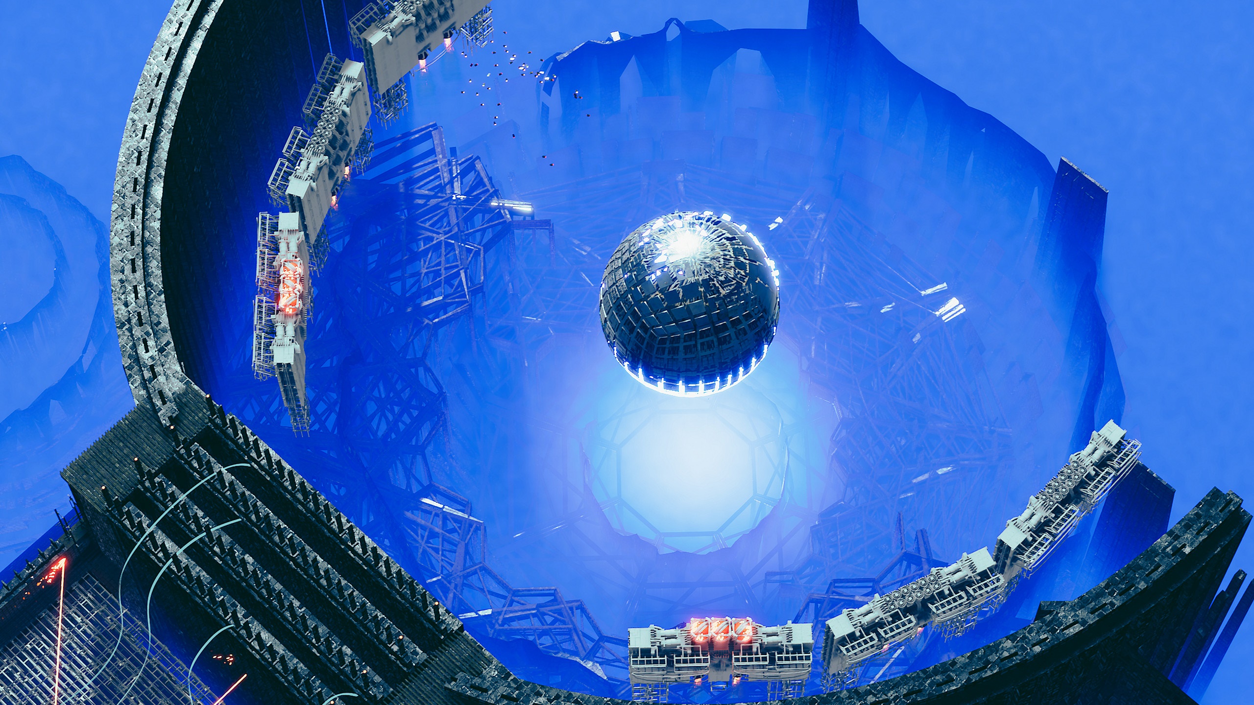Sci-fi sphere in a futuristic arena HD Wallpaper