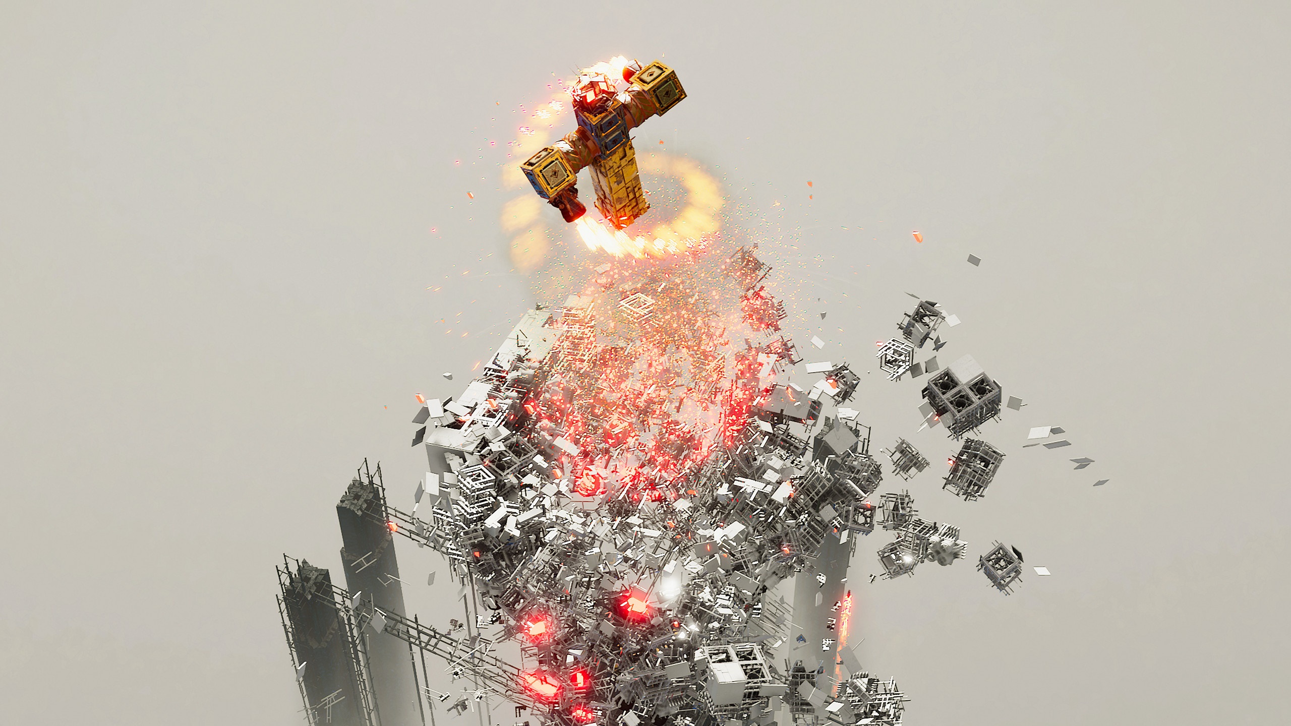 Robot exploding from debris HD Wallpaper