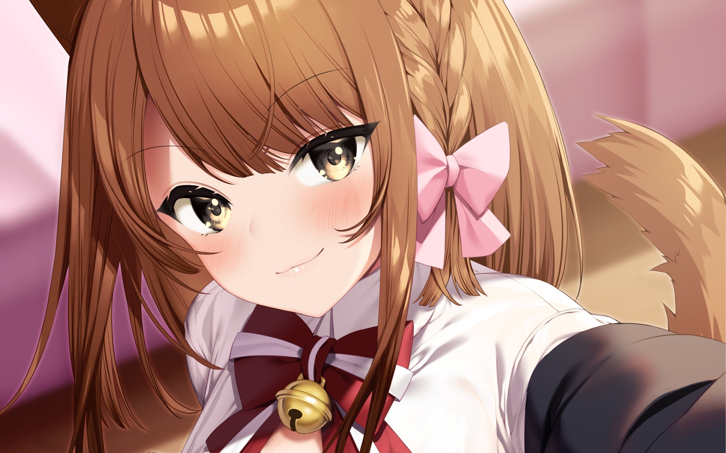 Anime girl with cat ears and tail HD Wallpaper