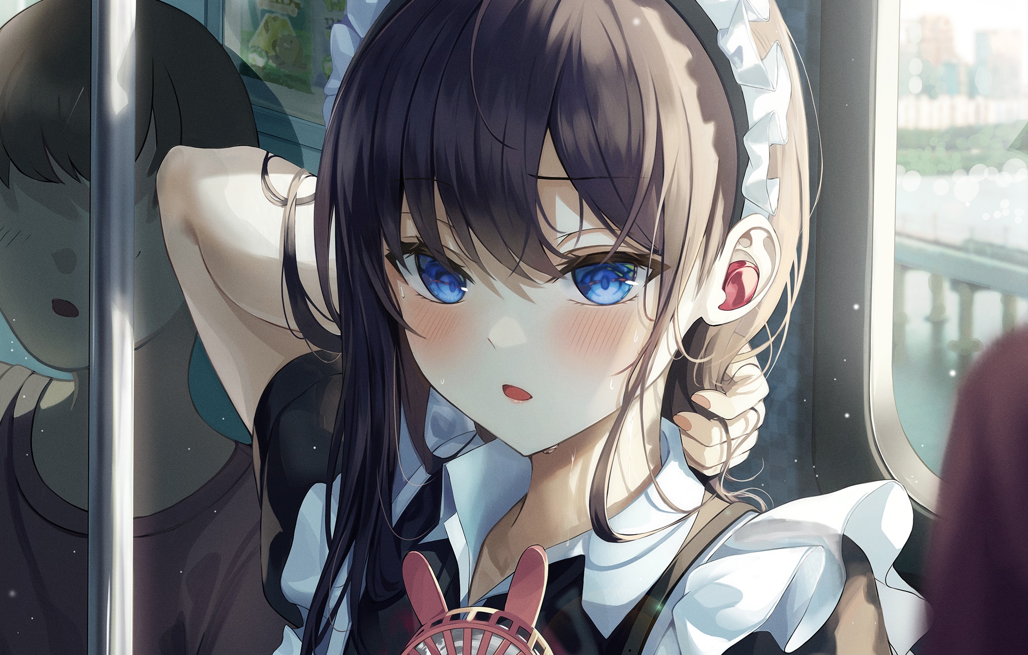 Maid girl with blue eyes on a train HD Wallpaper