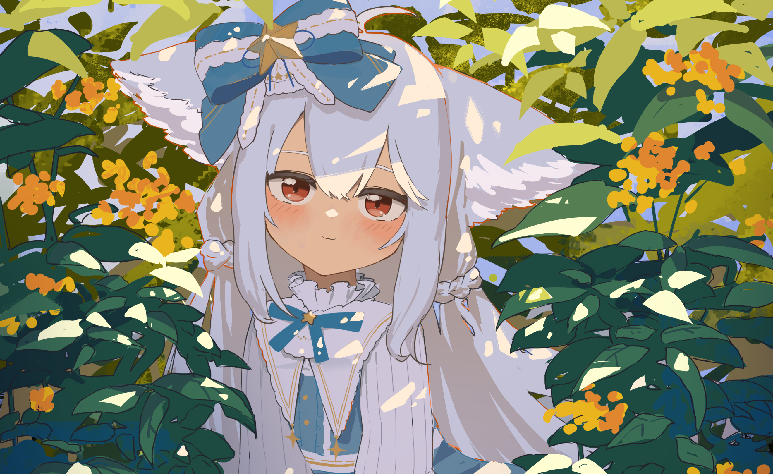 Anime girl with animal ears in a garden HD Wallpaper