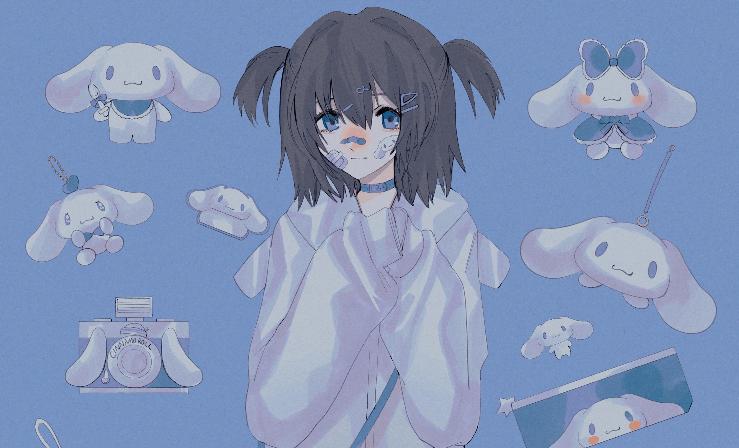 Girl with Cinnamoroll plushies and accessories HD Wallpaper