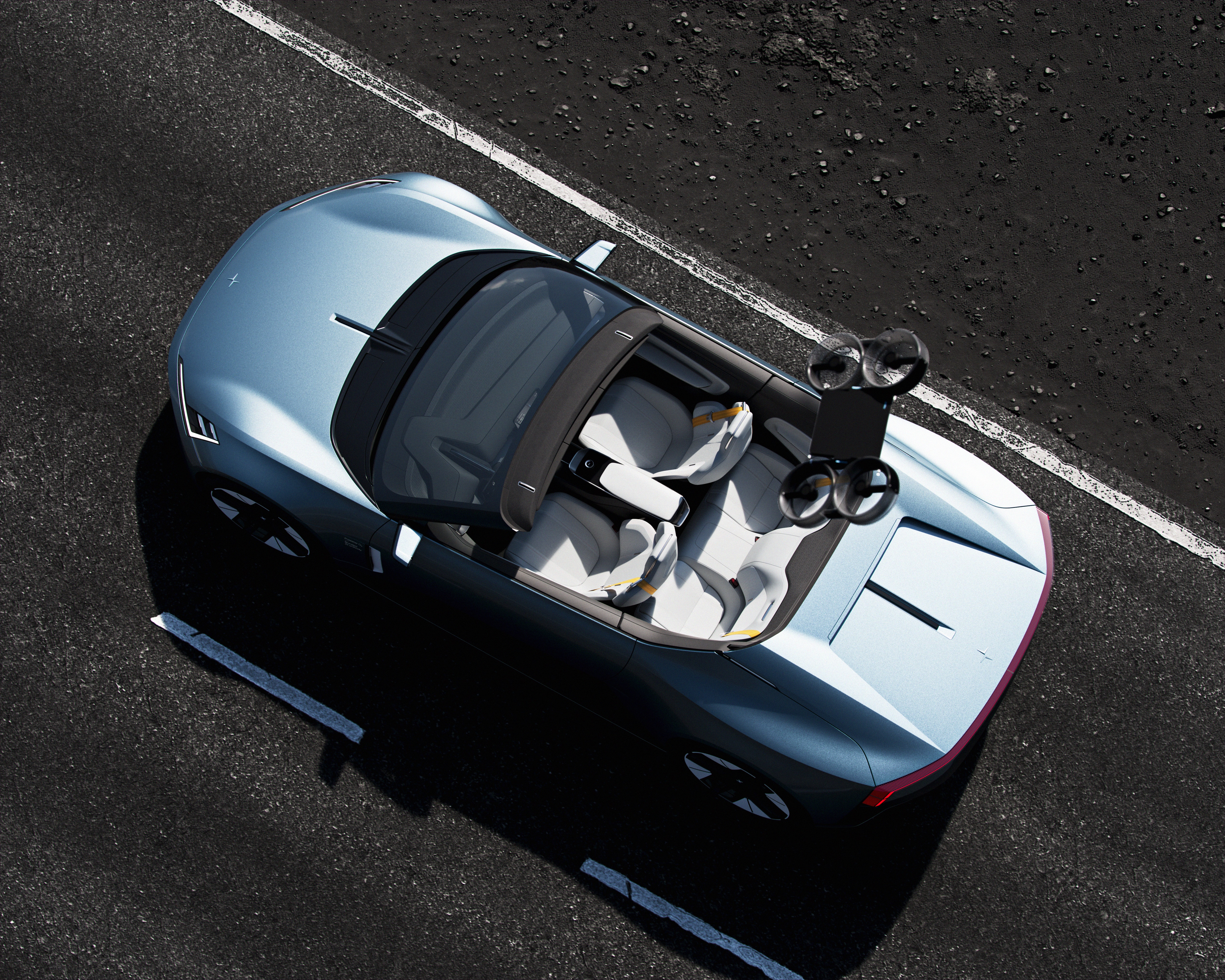 Polestar O₂ Concept car with drone 4K HD Wallpaper