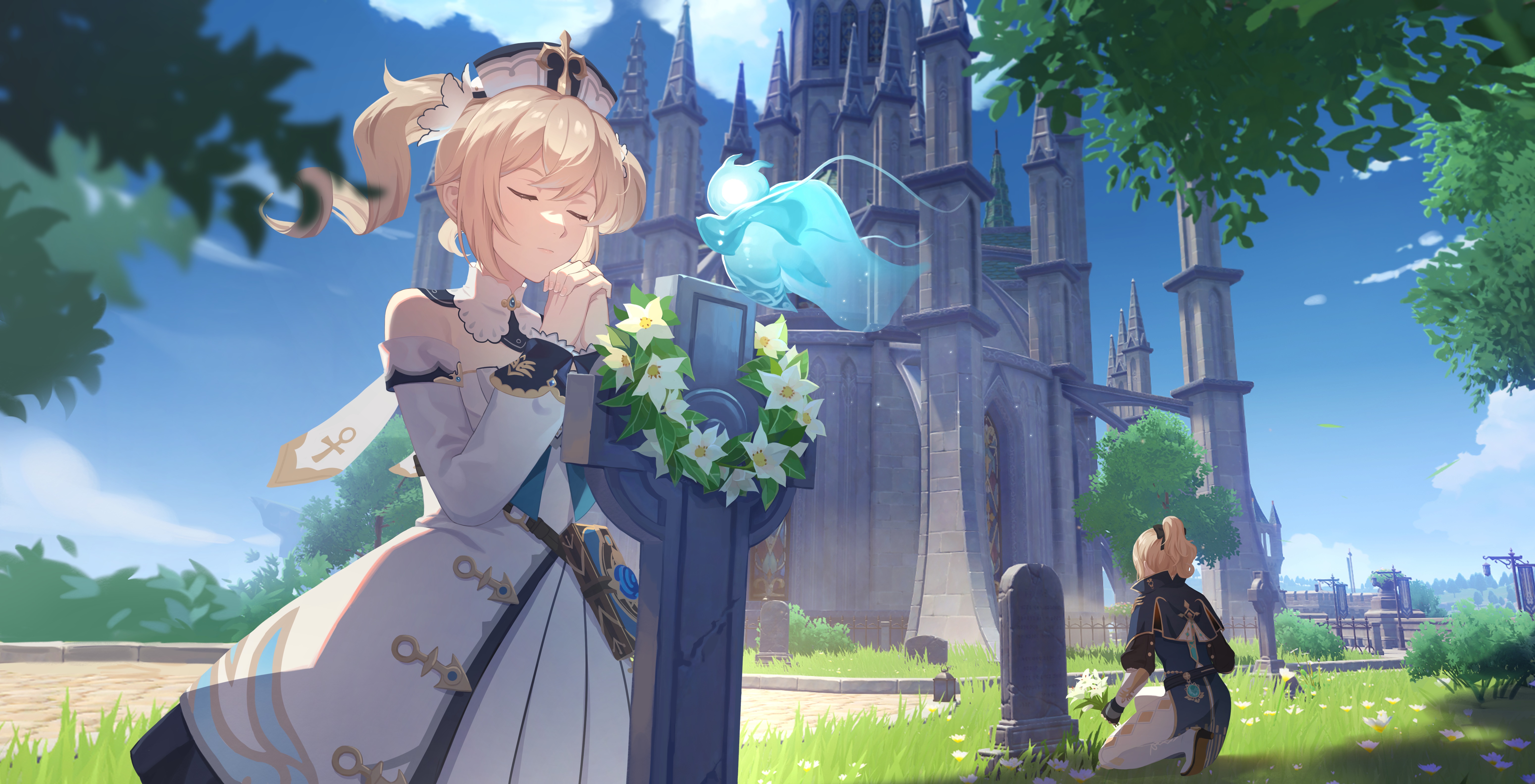 Barbara from Genshin Impact at a Cemetery HD Wallpaper