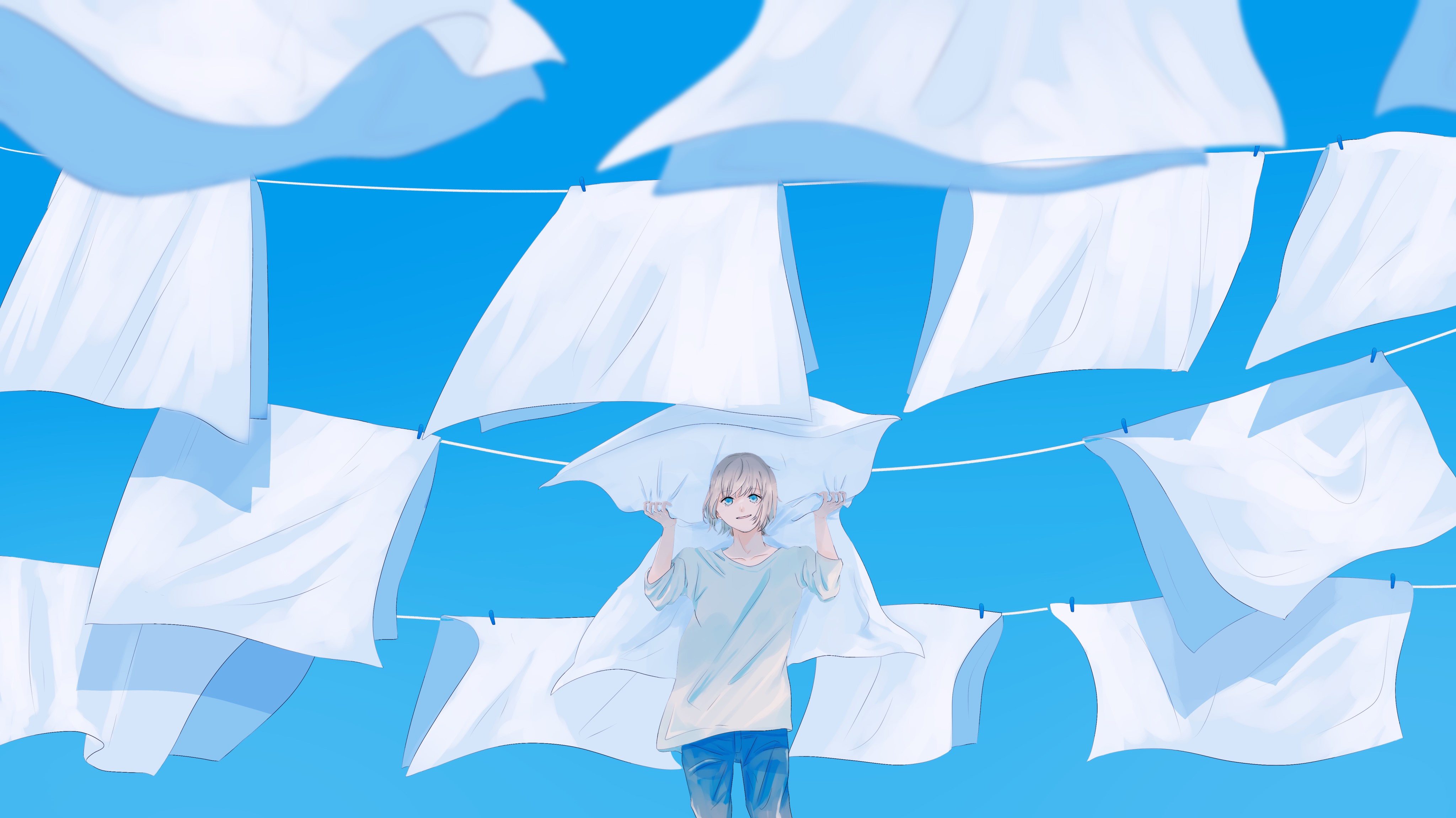 Girl with laundry in the wind HD Wallpaper