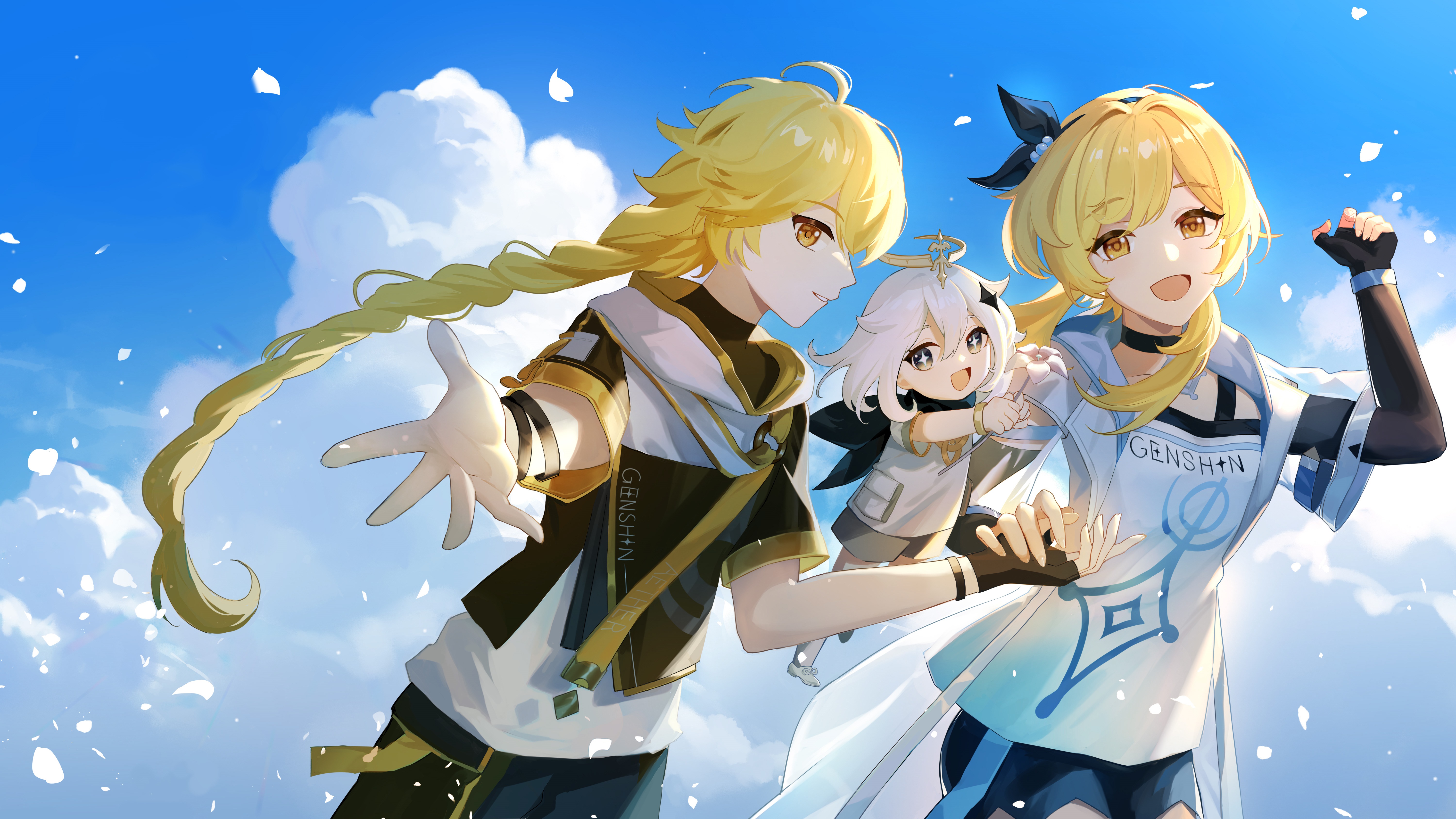 Aether, Lumine, and Paimon from Genshin Impact HD Wallpaper