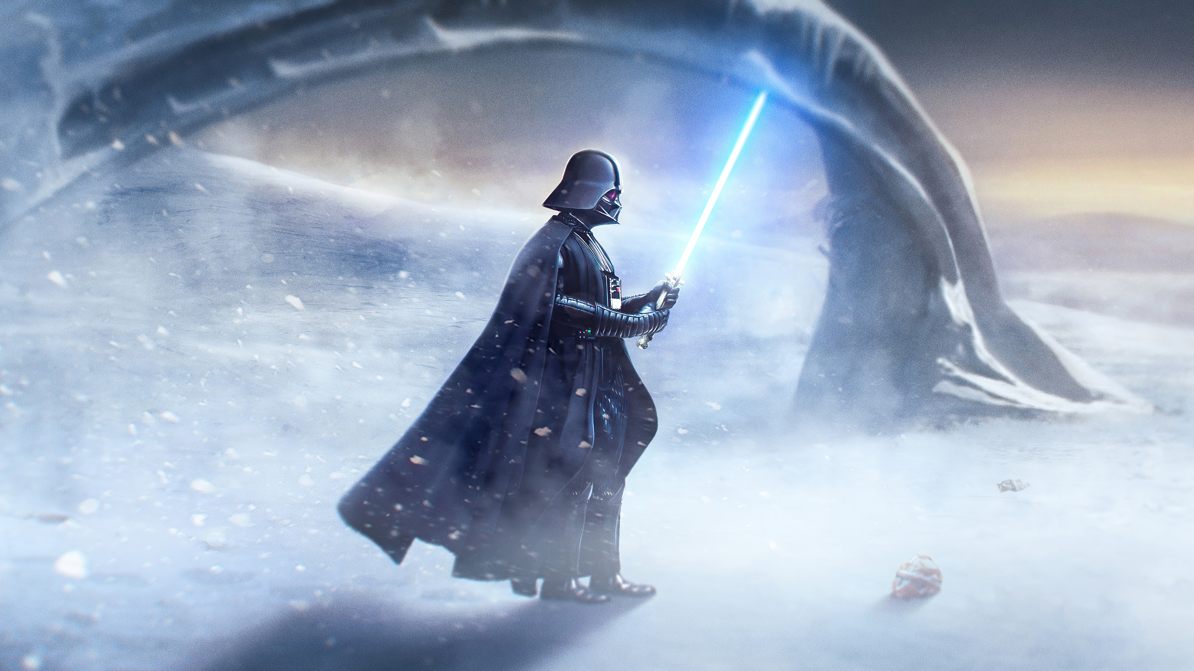 Darth Vader from Star Wars on a snowy planet HD Wallpaper