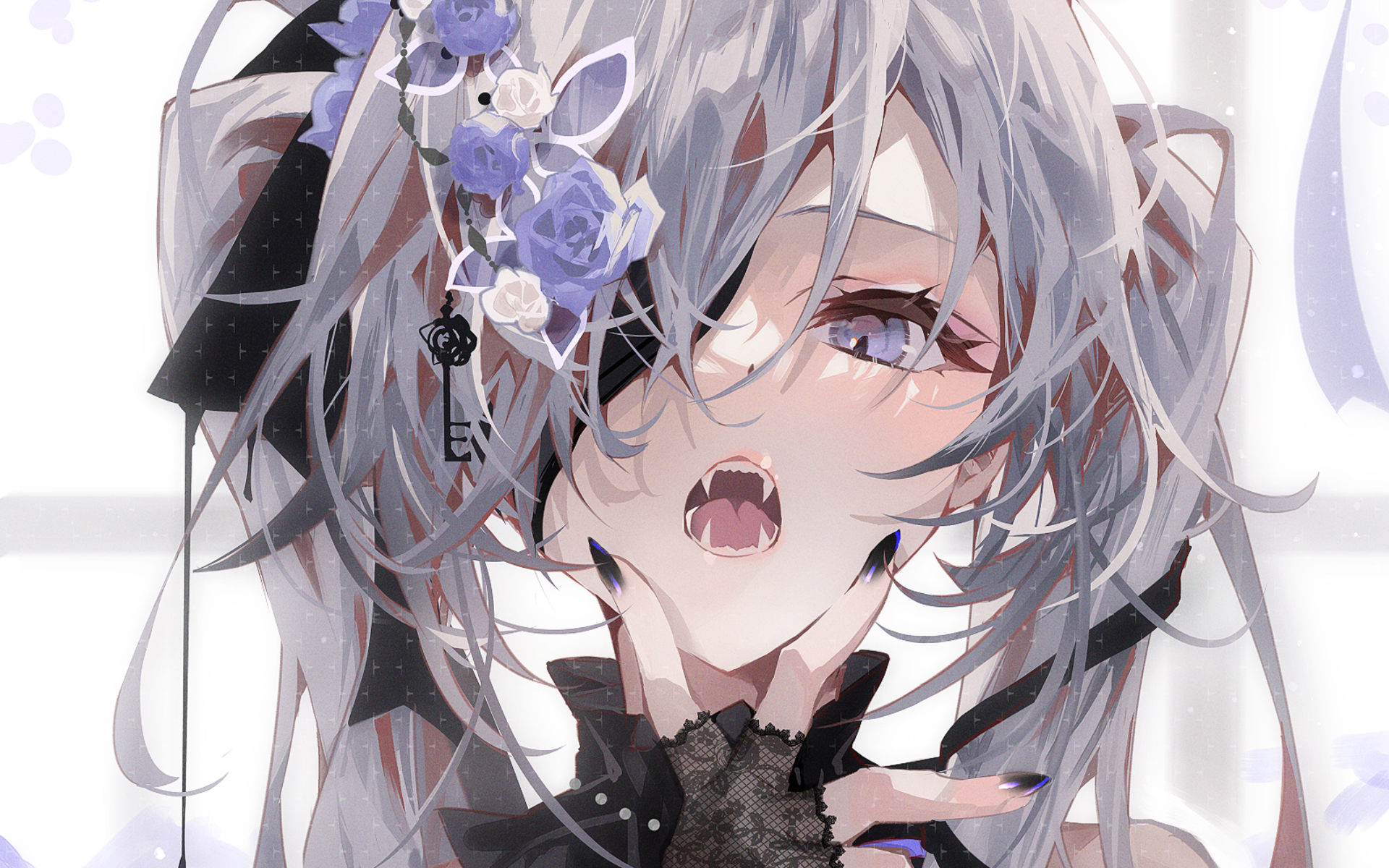 Girl with silver hair and fangs HD Wallpaper