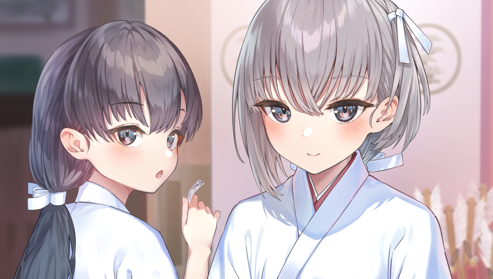 Two girls in white kimonos HD Wallpaper