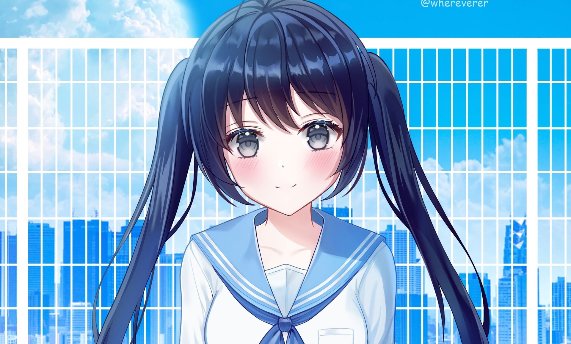 Anime girl with pigtails in school uniform HD Wallpaper