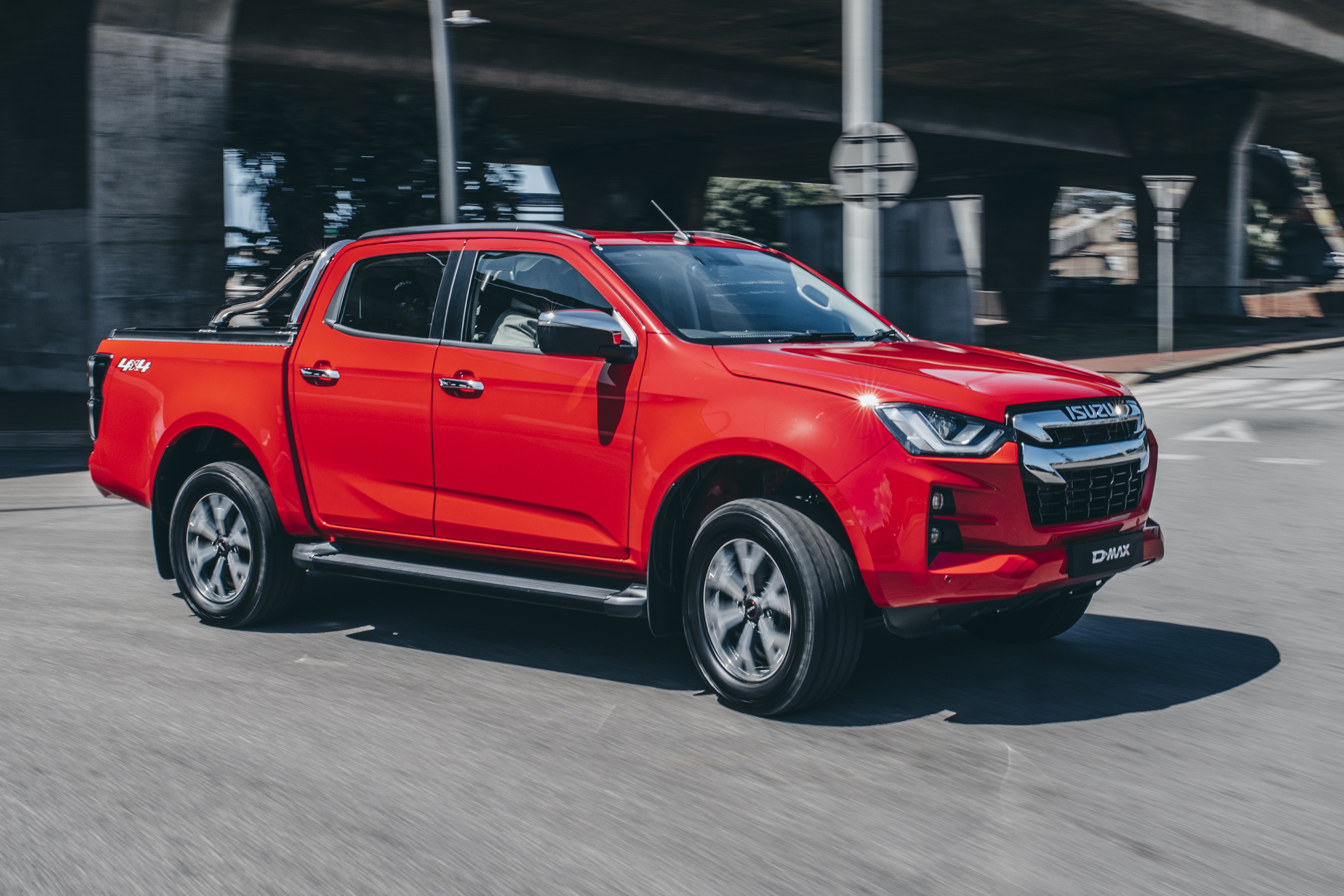 Red Isuzu D-Max 4x4 Pickup Truck Driving HD Wallpaper